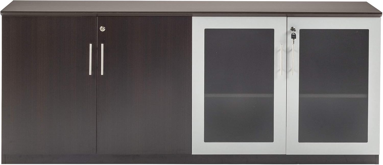 Mayline MVLCLDC Medina Low Wall Cabinet with Wood and Glass Doors, 72"W, Mocha Laminate