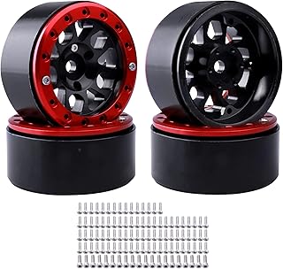 HobbyPark Metal 1.9 Beadlock Wheels Rims 1/10 RC Crawler Upgrades for Traxxas TRX-4 Axial SCX10 II 90046 SCX10 III AXI03007 Redcat Gen 8 (4-Pack) (Red + Black)