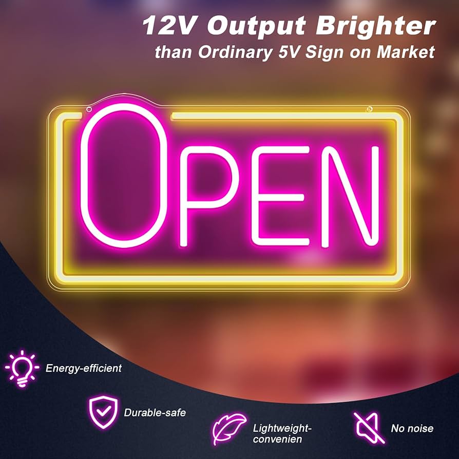 Neon Open Signs for Business, 16''x 8'' Super Bright LED