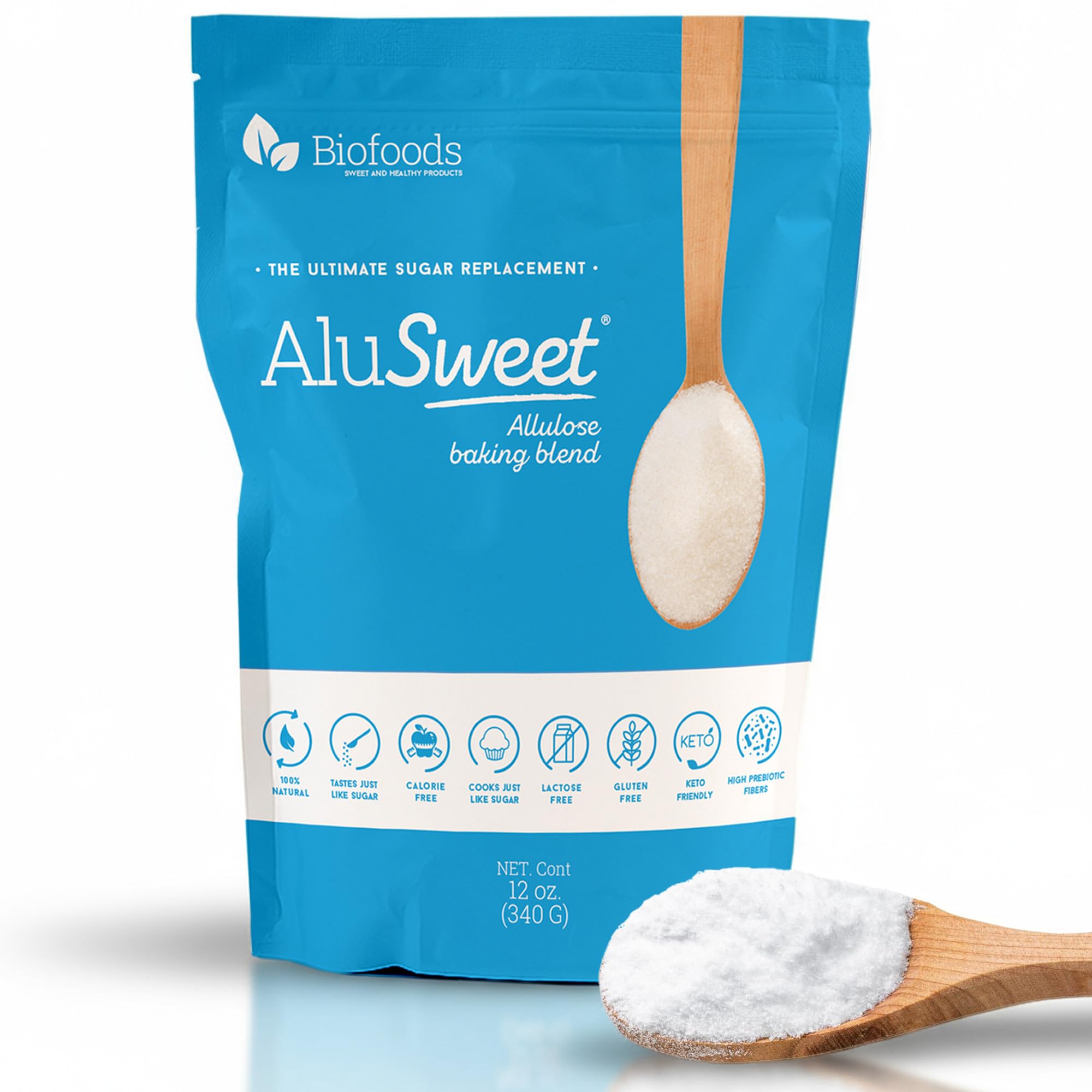 Alusweet Allulose Sweetener Zero Calorie - 12 oz - 1:1 Sugar Substitute, Keto-Friendly, Gluten-Free, Non-Glycemic, Plant-Based Sugar Substitute for Baking, Coffee, Cooking and Drinks