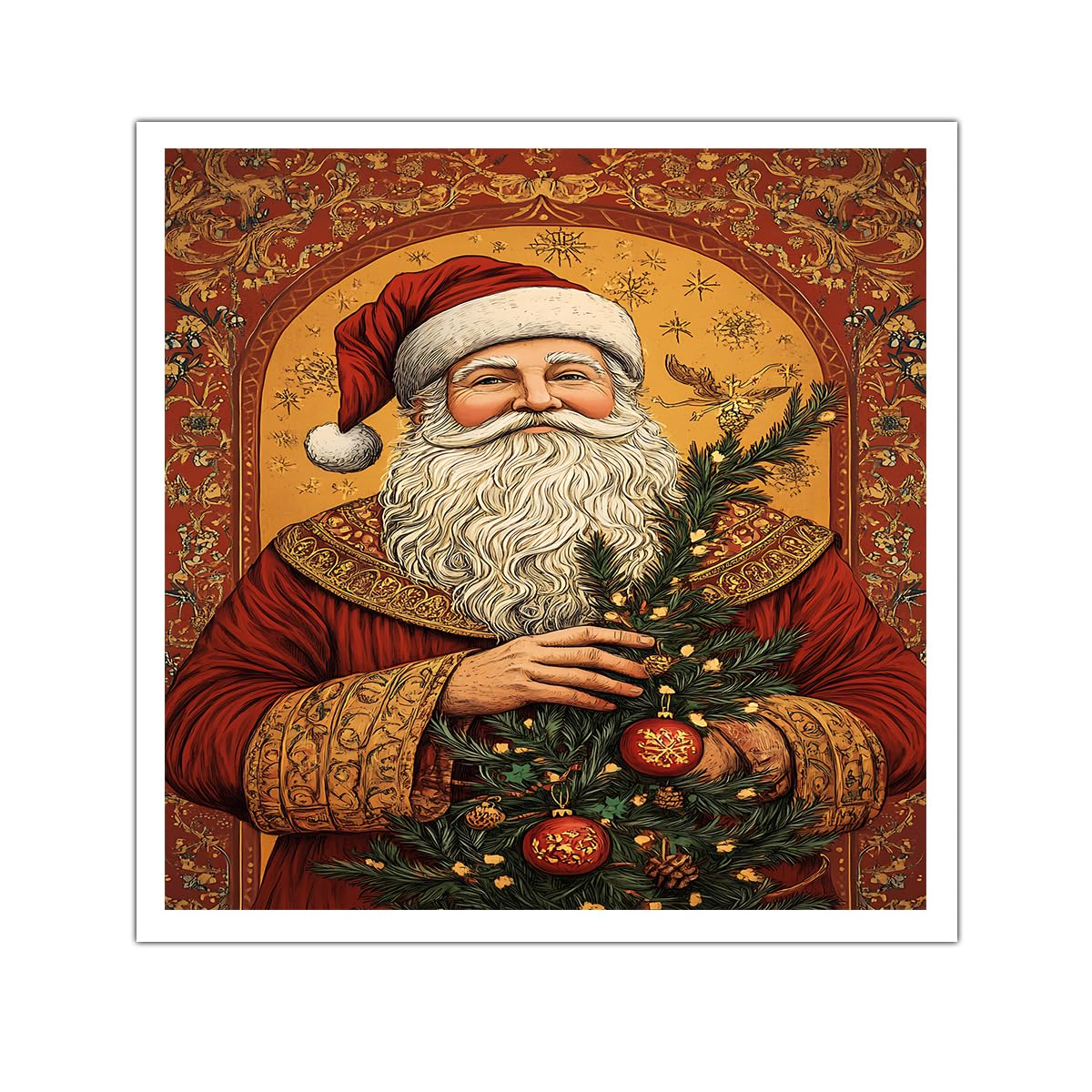 TOANGWALL Wakacje obraz na płótnie Święty Mikołaj Vintage Mural Wydruki Choinka Zdjęcia Grafika Święty Mikołaj Plakat Malarstwo do Wystrój Salonu 90 x 90 cm Nieoprawione
