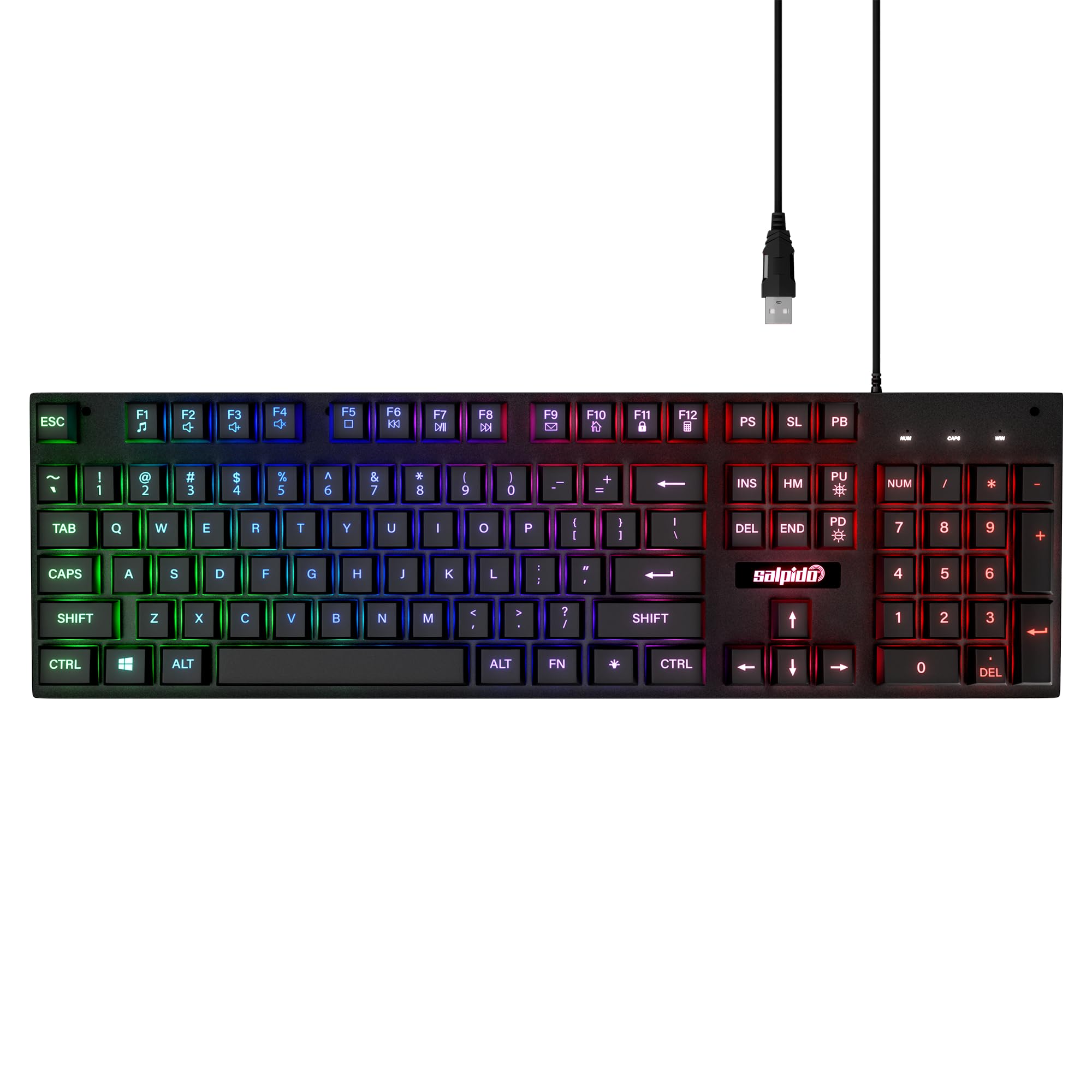 salpido Sledgehammer 10 G-210 Wired Gaming Keyboard with RGB Rainbow Backlight, 104 Keys, 19-Key Anti-Ghosting, Adjustable Tilt, Durable Build for PC and Laptop Gamers, (Black)-image-14