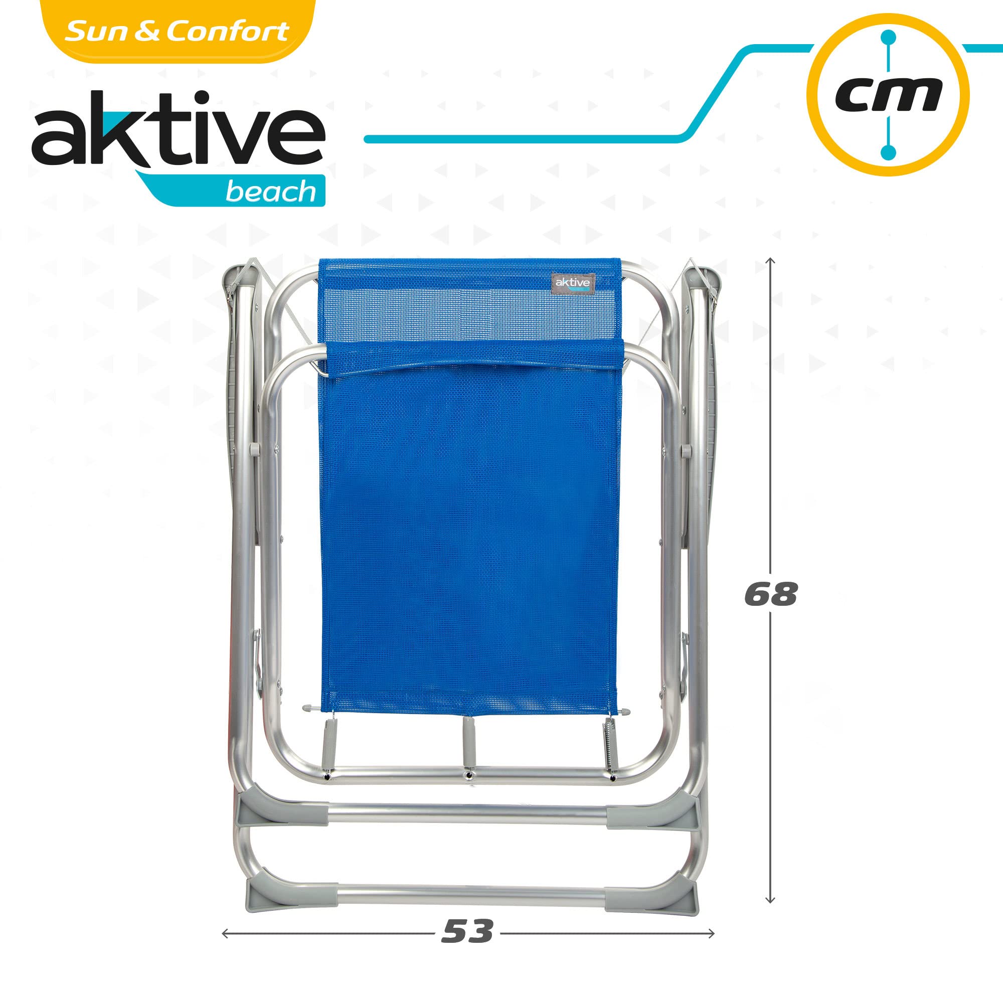 AKTIVE 62606 - Silla plegable de playa, Sillas respaldo fijo, color azul, 44x45x76 cm, con asa de transporte, topes antivuelco, ligeras y resistentes