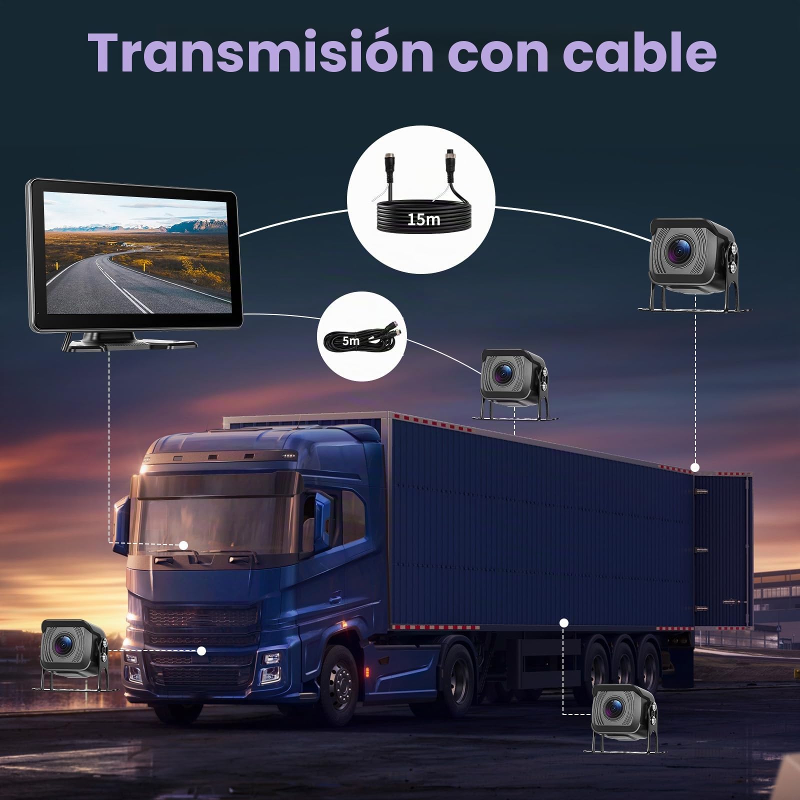 Inefala Cámara de Marcha atrás 4 con Monitor IPS HD de 10,1 Pulgadas, matrícula IP69, cámara de Marcha atrás Impermeable para Coches, Camiones, Furgonetas y SUV con visión Nocturna