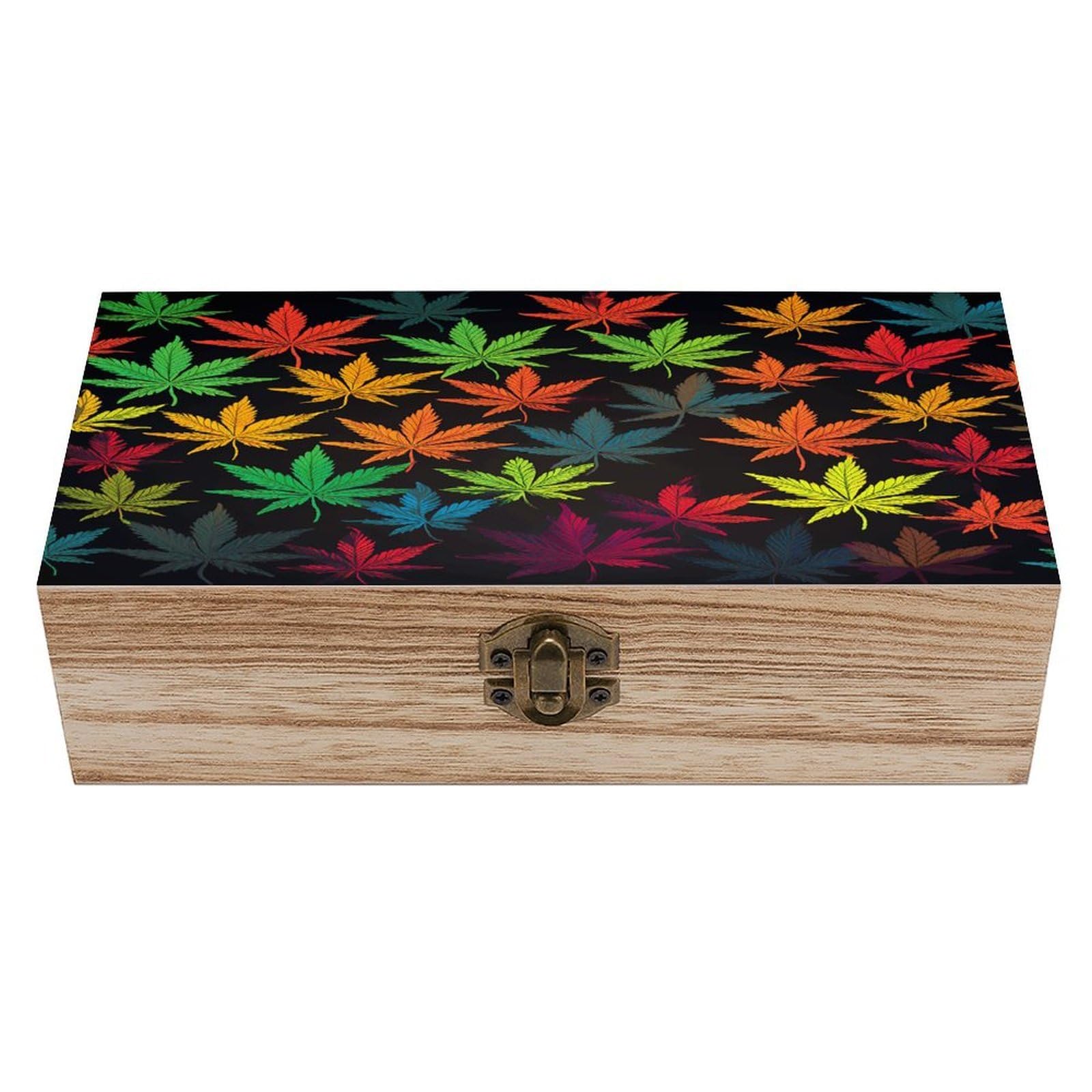 VstaDank Colorful Cannabis Leaves Wooden Storage Box Wooden Keepsake Box with Hinged Lid Exquisite Solid Wood Decorative Jewelry Case Memory Box for Jewelry Photos Letters Crafts Trinkets