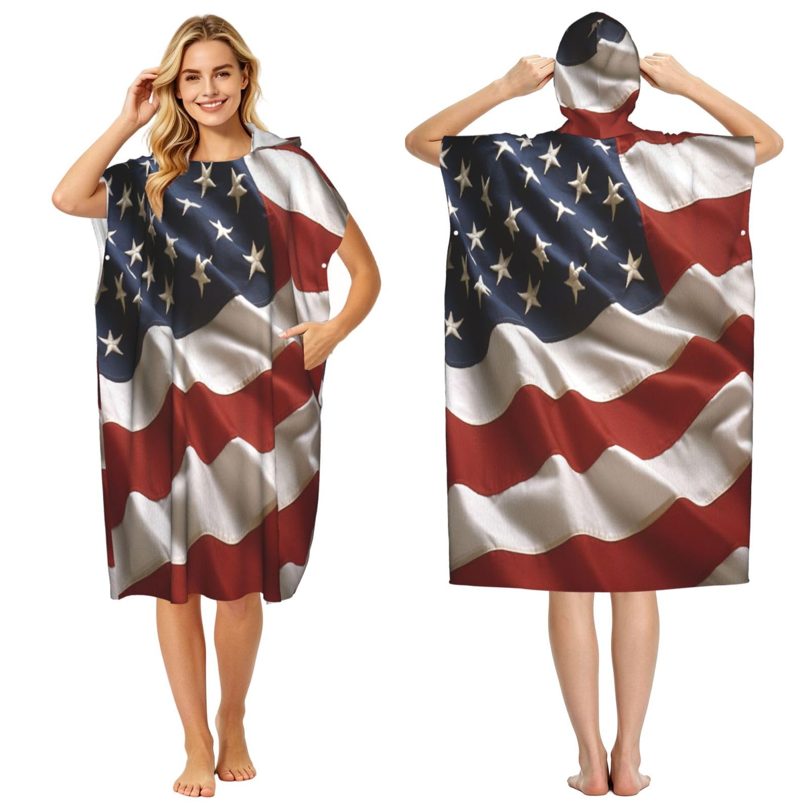 Flag Of The United States Of America Adult Hooded Beach Poncho Towel