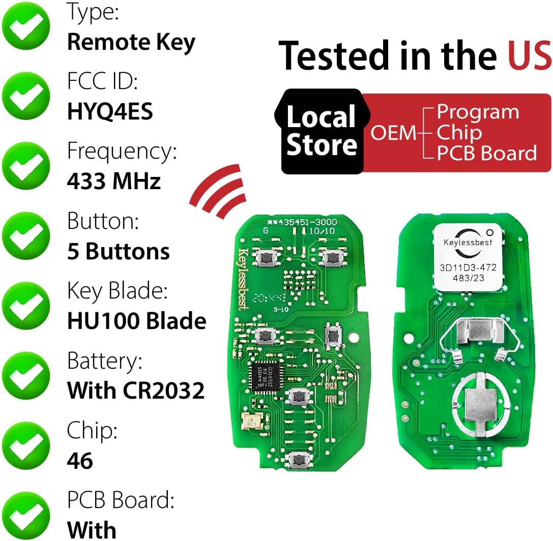 Replacement for 2021 2022 2023 2024 Chevrolet Camaro Malibu Key Fob Remote Control HYQ4ES 5 Buttons 433MHz