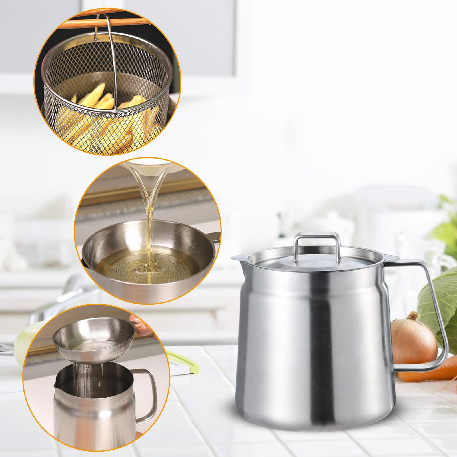 Ollas coladoras de aceite portátiles 2 en 1 para cocinas y al aire libre, de acero inoxidable, freidoras con cesta para cocinar