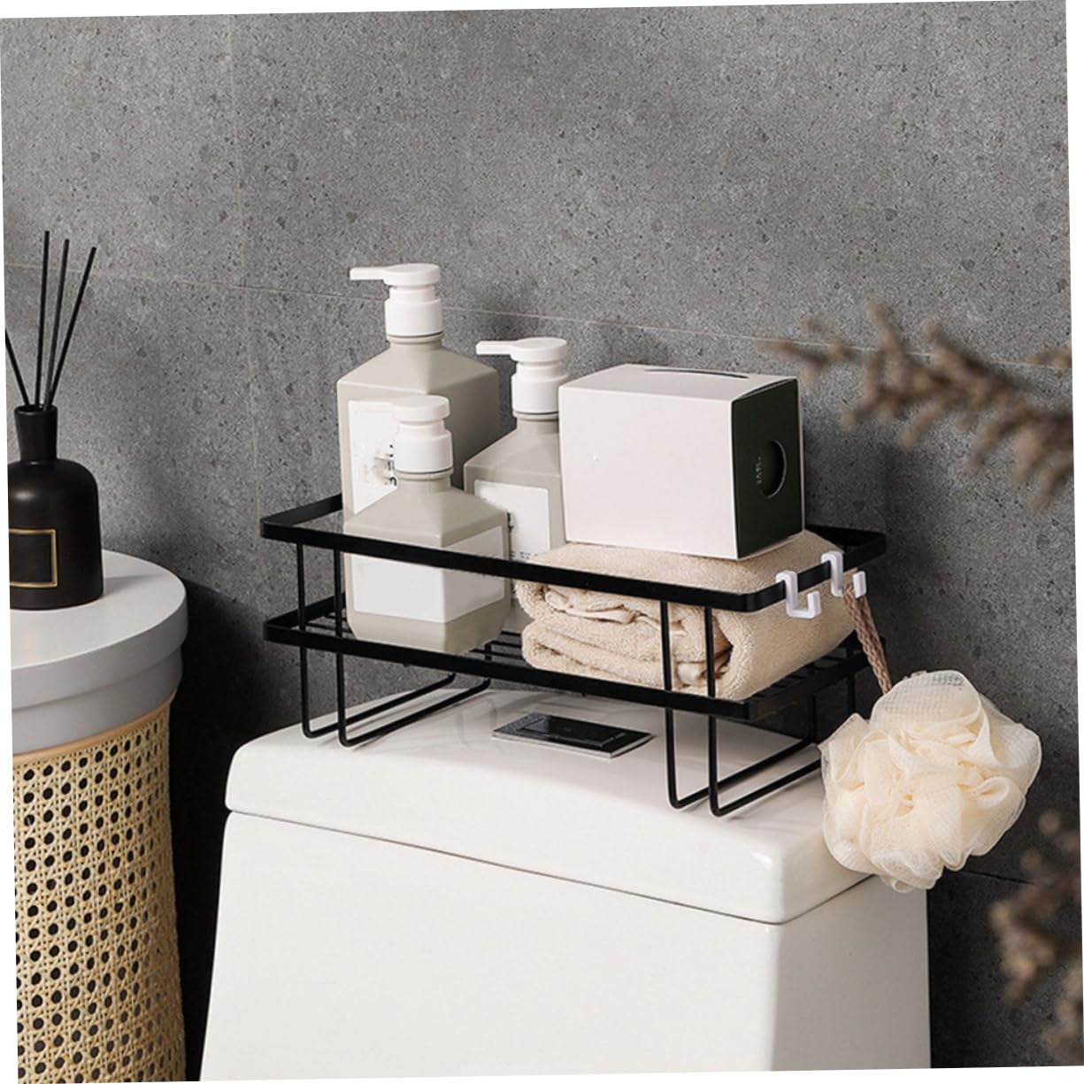 Mensola da Doccia Nera Perforazione Organizer per Facile da Installare Materiale Resistente per Asciugamani e Accessori per Ordinati