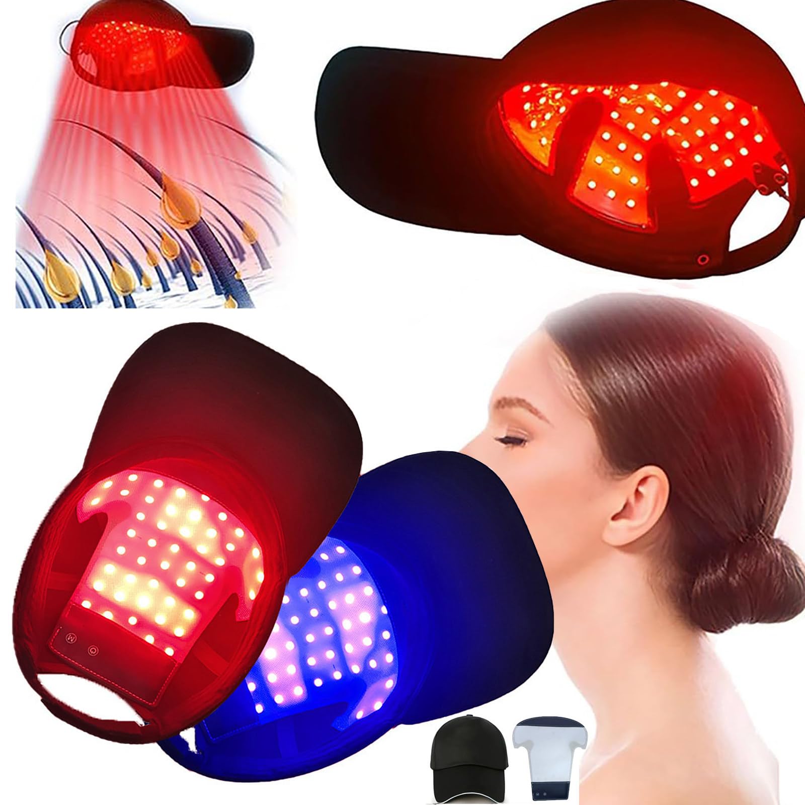 Bonnet croissance capillaire lumière rouge 630nm 850nm 470nm 4 modes