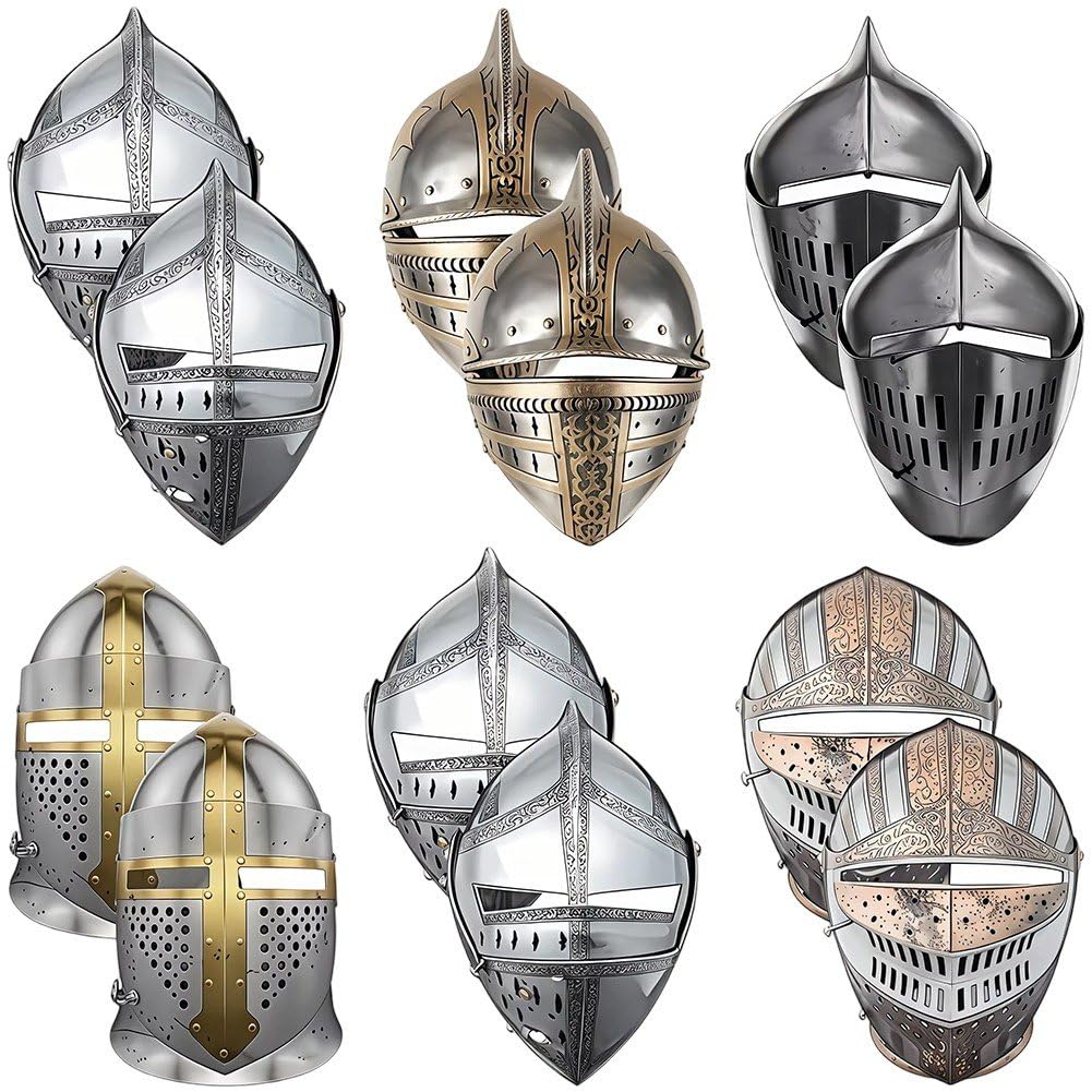 Ppmter 12 Pcs Knight Masks Medieval Party Decor Paper Knight Helmets Masquerade Mask Costume Accessories
