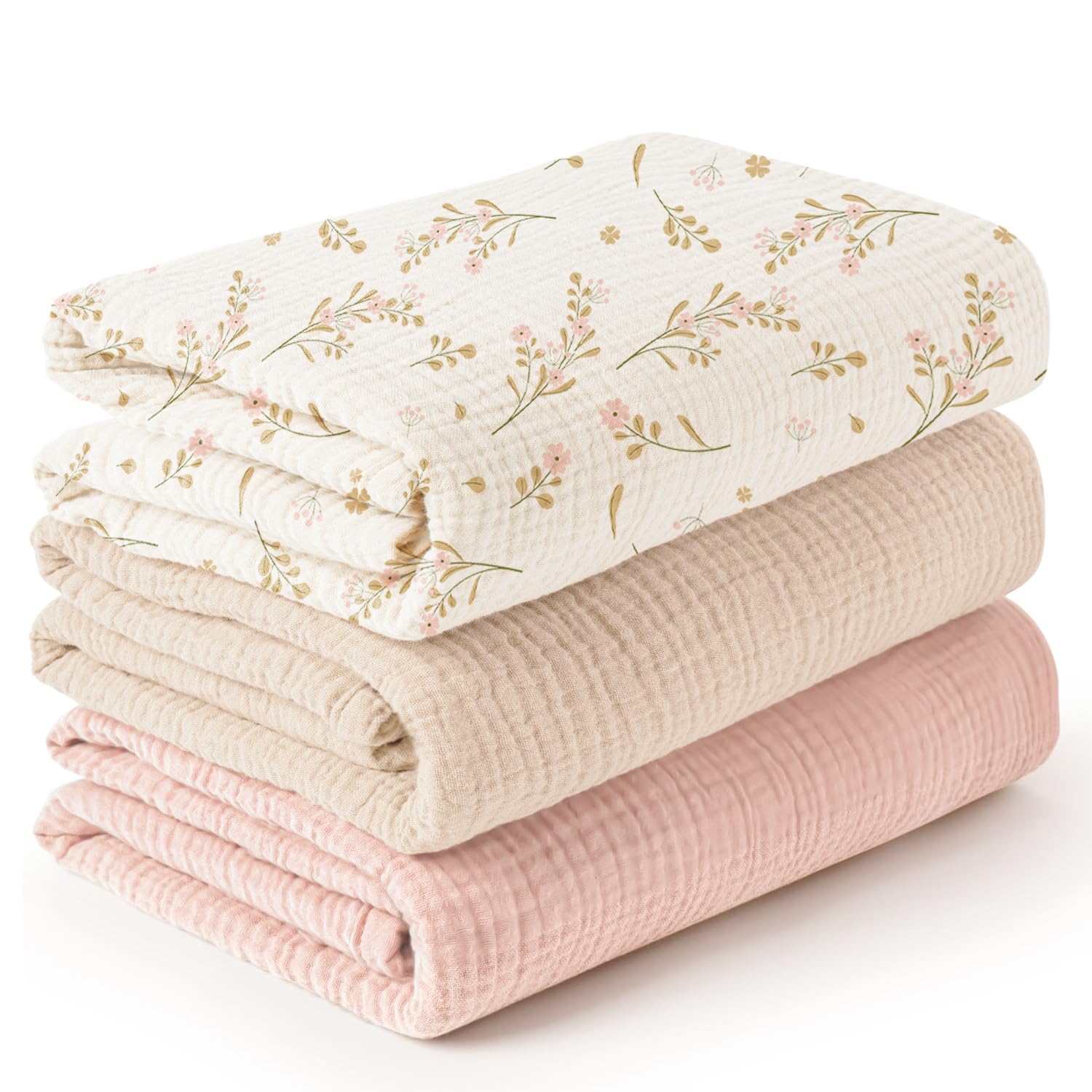 Konssy 3 Pack Muslin Swaddle Blankets for Unisex, Newborn Receiving Blanket, Large 47 x 47 inches, Soft Breathable Muslin Baby Swaddles for Boys & GirlsOEKO-TEX STANDARD 100