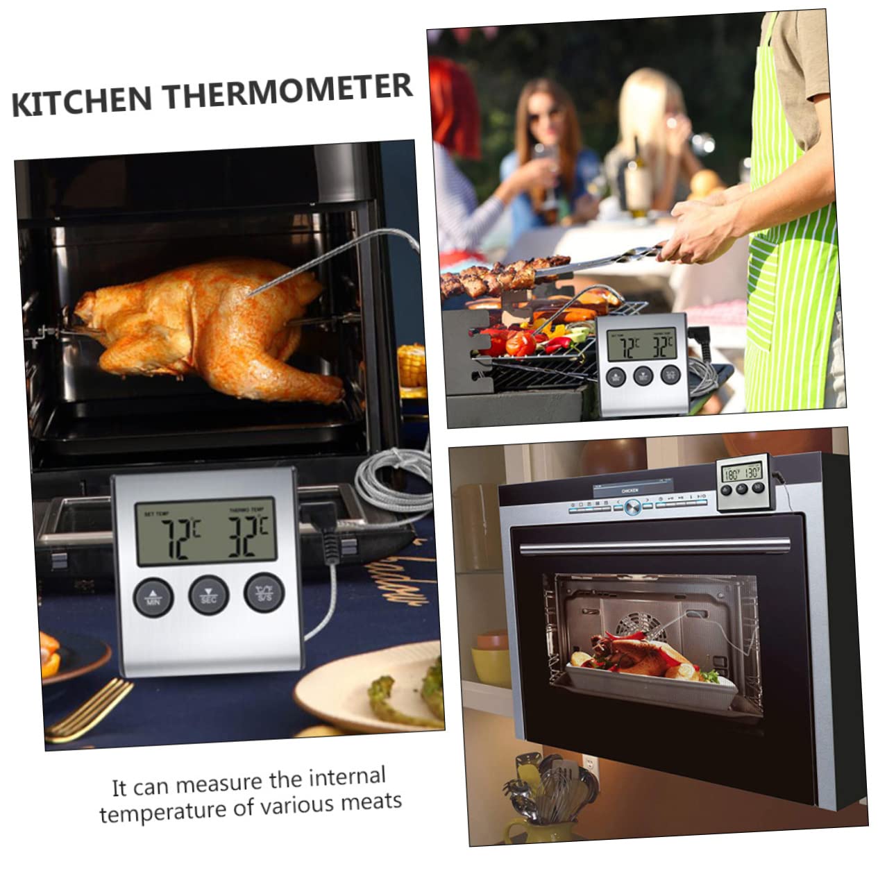 Amosfun 2juegos Termómetro De Cocina Digital De Inoxidable Lectura Instantánea Para Barbacoa y Carnes Pantalla y Clara Para Amantes Cocina