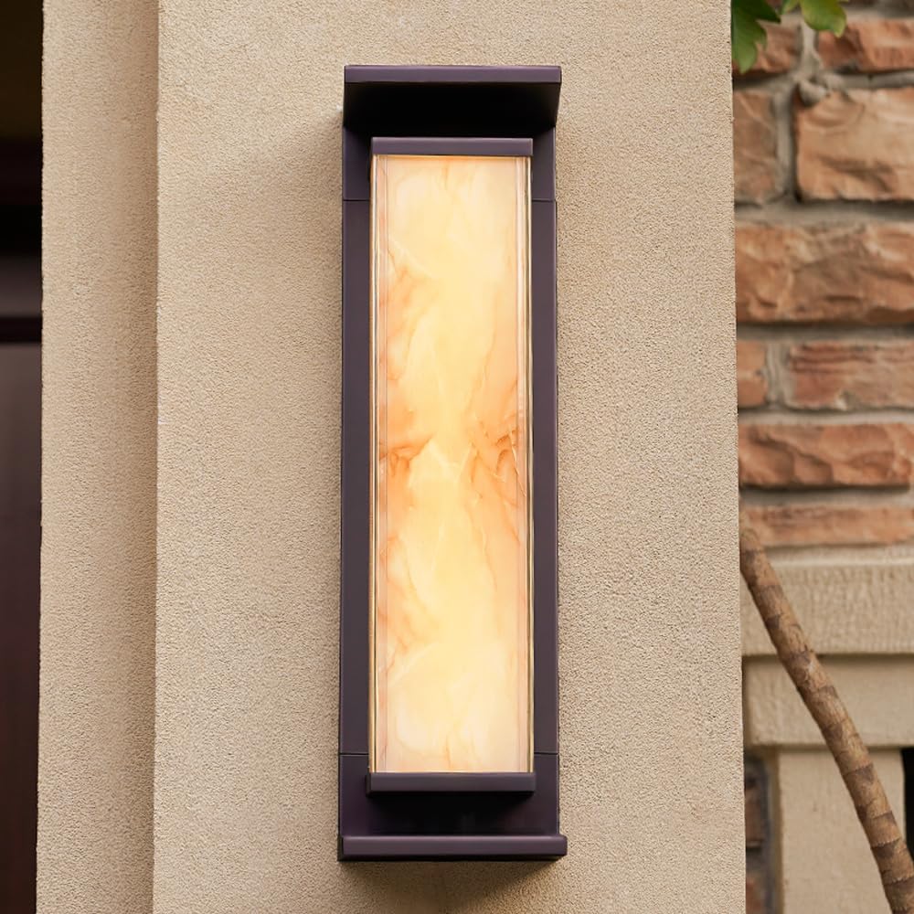 JYBNBBE Wall Sconces Outdoor LED Wall Light Glass Exterior Light Fixture with Marble Texture Shade Wall Lamp for Balcony Entryway Garage Hallway,Brown-60CM
