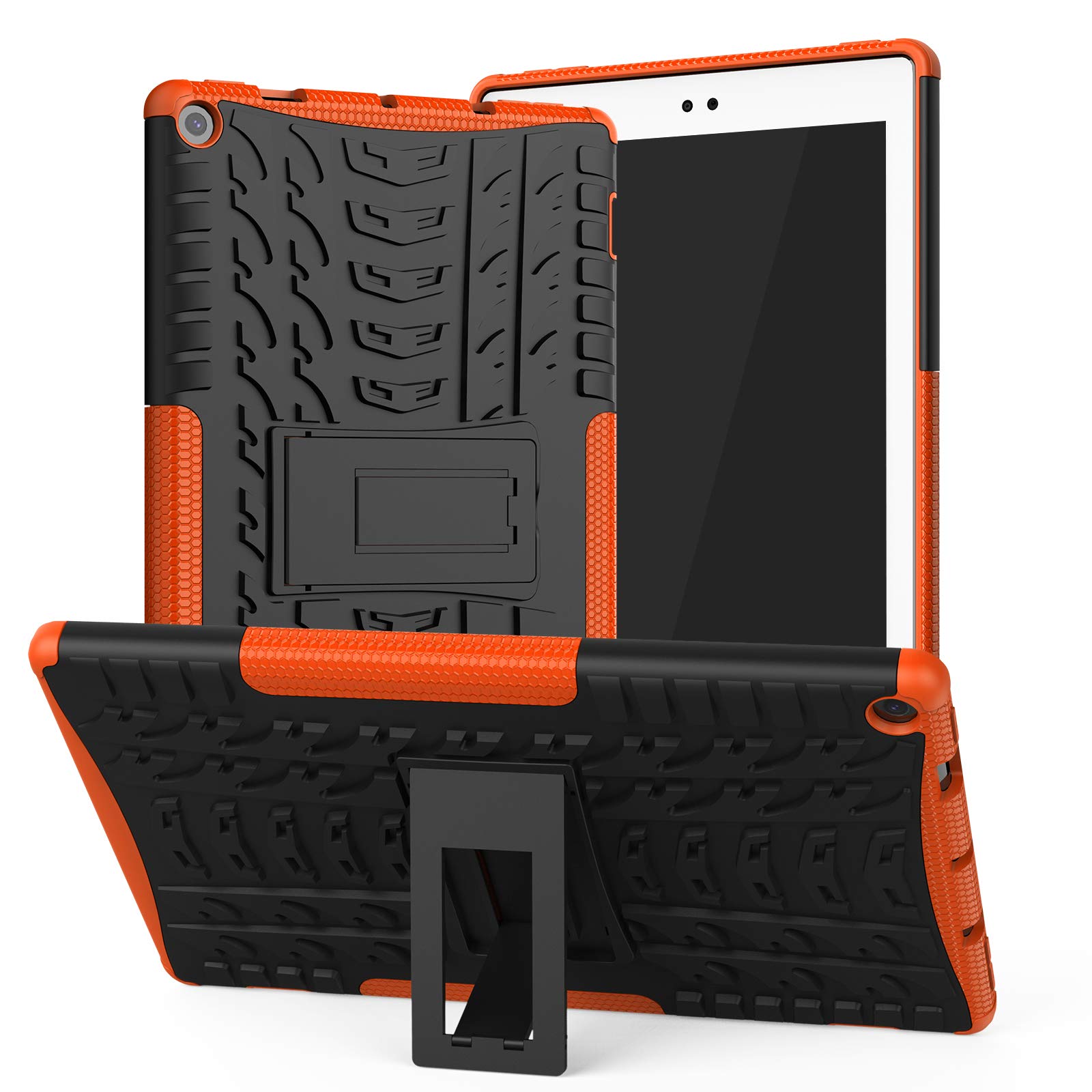 ROISKIN Case ForTablet HD 10 (7th/9th Gen, 2017/2019 Release), Duty Dual Layer Shockproof Kickstand Protective Cover (Orange)