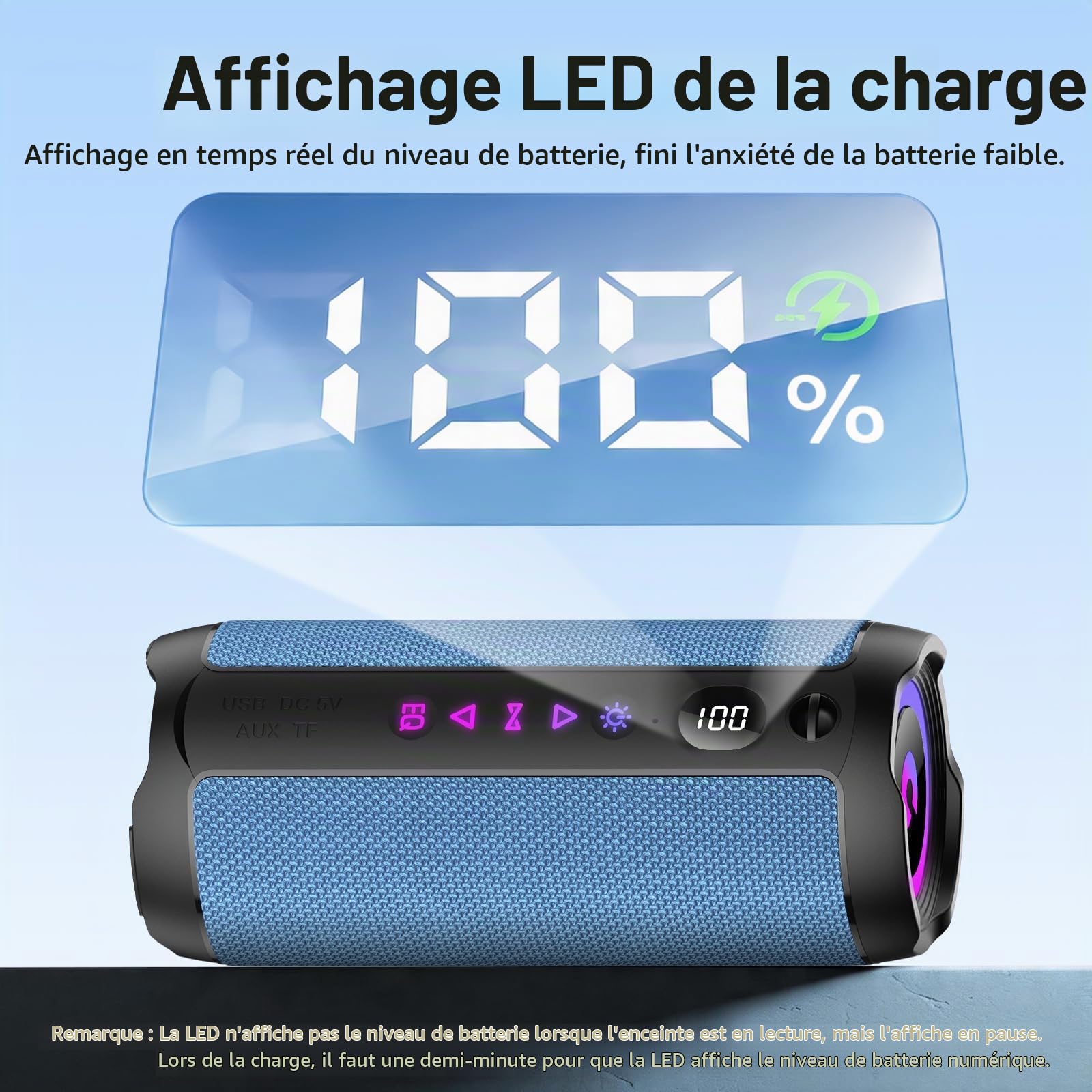 Enceinte Bluetooth Puissante 5.4 sans Fil avec Bass Puissantes, Haut-Parleur Portable 25W, LED Écran, Autonomie 25H,Son Surround à 360 degrés,Appairage TWS,AUX,TF Carte,pour l'extérieur/La Fête/Voyage