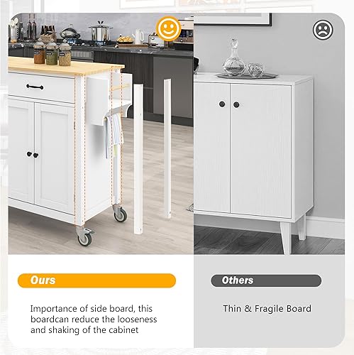 Miniatura 99 de LUMISOL Carrito de isla de cocina con ruedas de bloqueo con 2 cajones y 4 gabinetes, isla de cocina rodante con estantes ajustables, mesa de madera