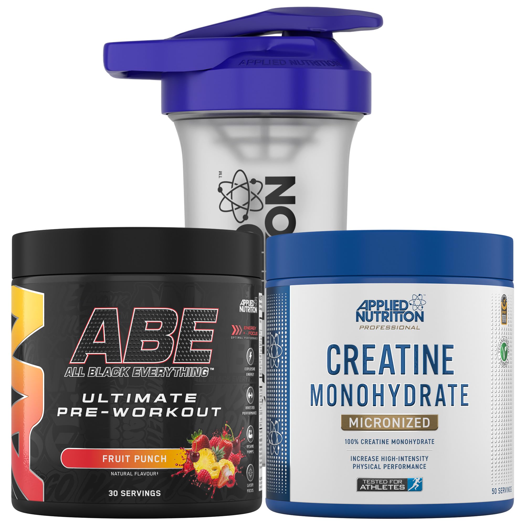 Bundle ABE Pre Workout 375g + Creatine 250g + 700ml Protein Shaker | All Black Everything Pre Workout Powder, Energy & Performance with Creatine, Beta Alanine (Fruit Punch)