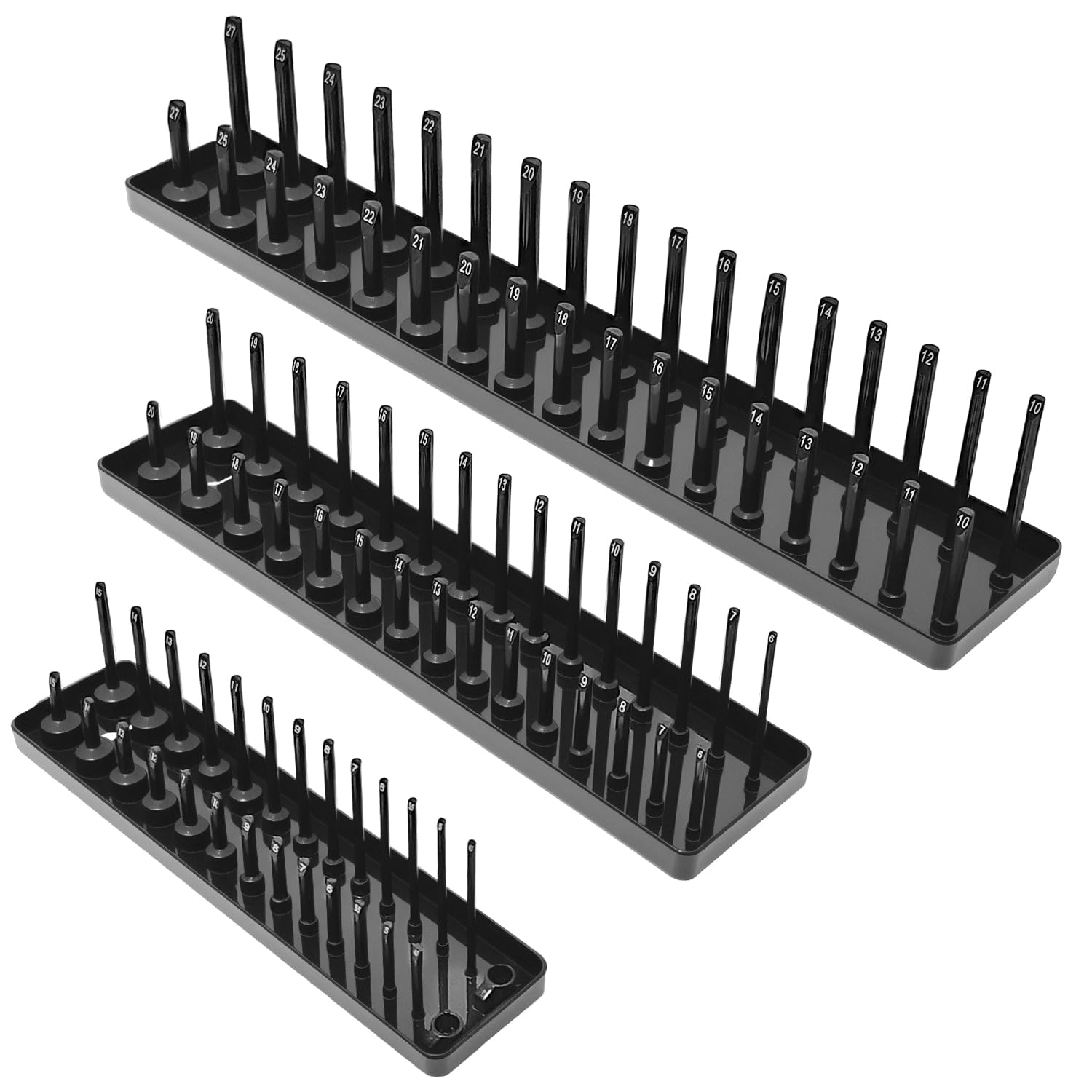 AIUITIO 3PCS Socket Organizer Tray Set, Metric Socket Storage Trays, 1/4-Inch, 3/8-Inch &amp; 1/2-Inch Drive Deep and Shallow Socket Holders for Toolboxes