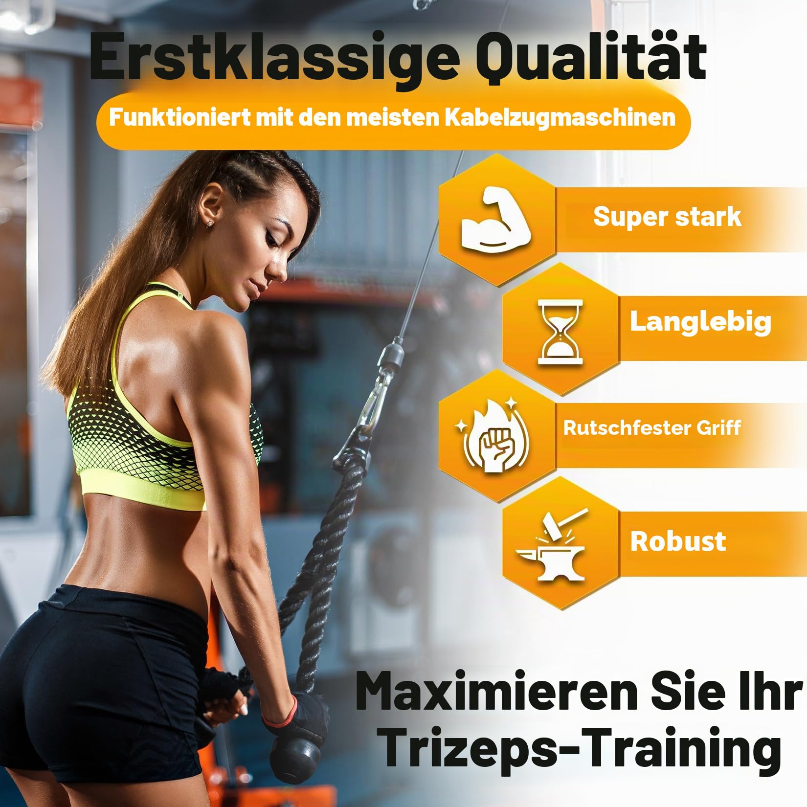 GymPin Doppeltes Trizeps-Zugseil – 140 cm Befestigung für Kabelmaschine – strapazierfähiges, langes Trizeps-Zugseil – 1,2 m, 1,8 cm