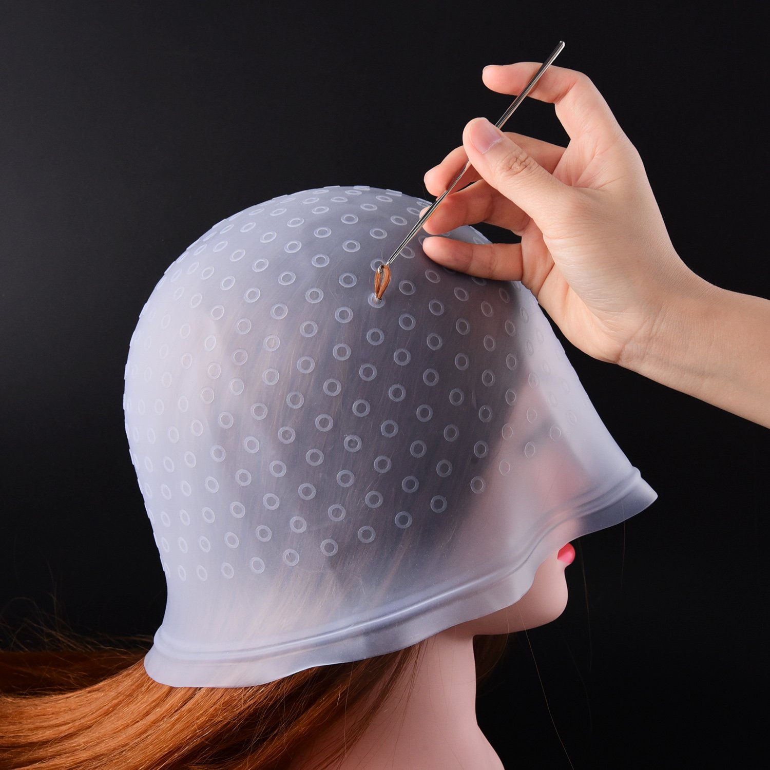 Hair Coloring Cap Silicone Highlighting Cap with Metal Hair Hook for