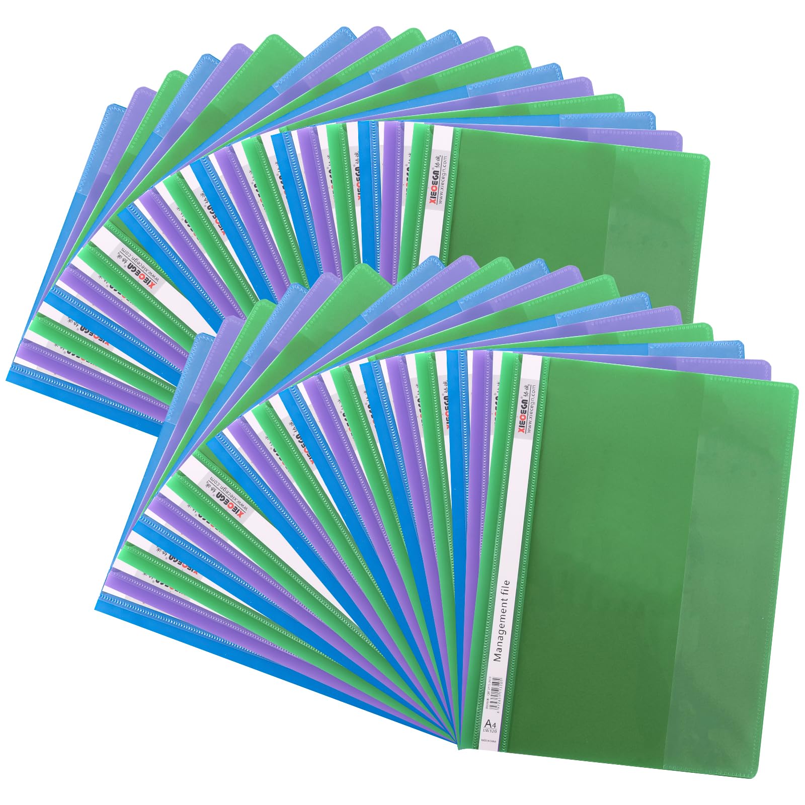CYEER 36Pcs A4 Project Folder, Plastic Presentation Folders A4 Report Document Organiser Holder with Clear Cover and 2 Prongs, 3 Colours