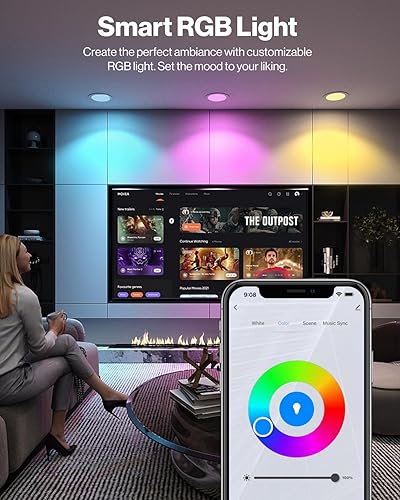 Miniatura 3 de Sunco - Paquete de 4 luces LED empotrables inteligentes ultra finas de 6 pulgadas, luz diurna, RGB+5000 K, regulable, 15 W, oblea sin lata con caja