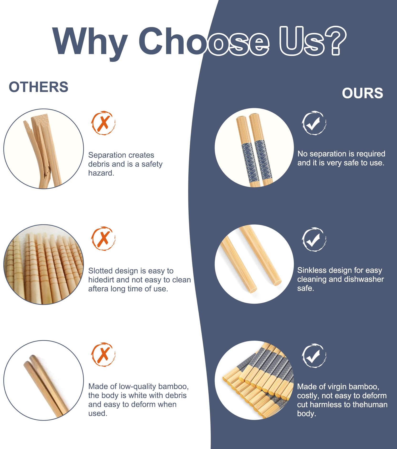 50 Pairs Bamboo Disposable Chopsticks 9.5