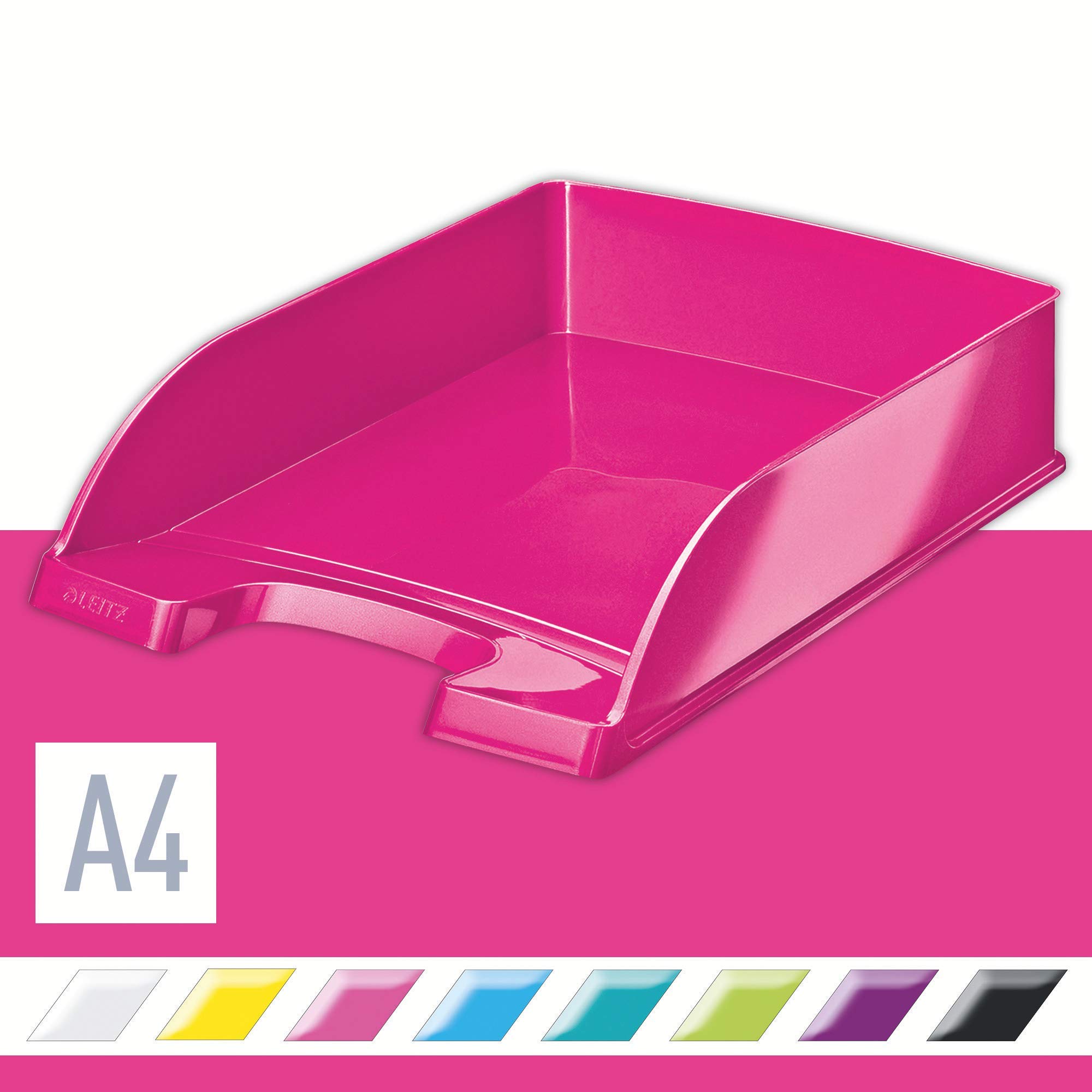 Lot de 5 Corbeille à courrier Plus Wow A4, en polystyrène choc, coloris rose métallique