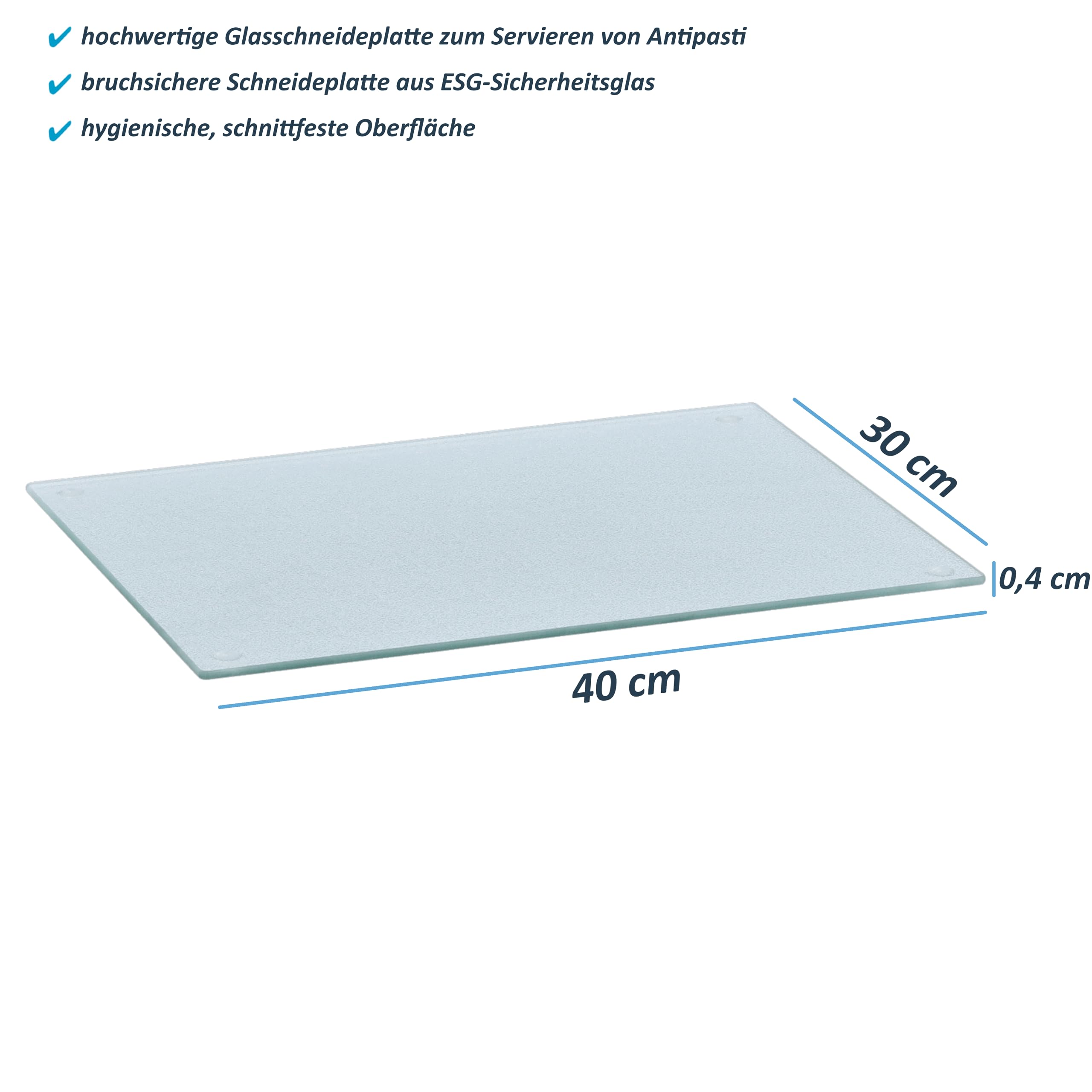 Glasschneideplatte aus Sicherheitsglas, 40 x 30 cm, 3 Stück | Transparent, Mit Silikonfüßen