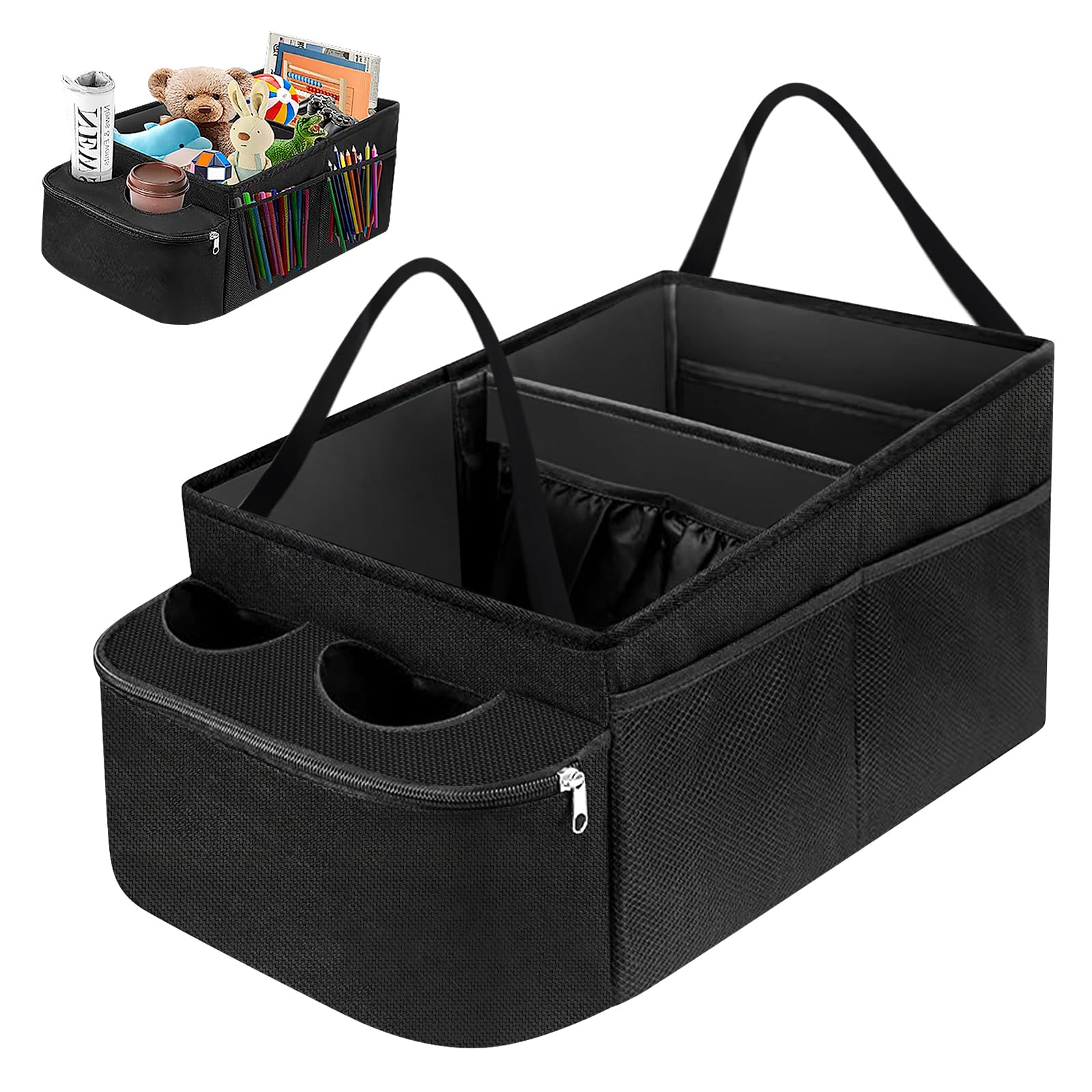 BYZESTY Organisateur de Coffre avec Porte-Gobelet - Rangement Voiture Pliable, Multi-Compartiments pour Siège Passager et Interieur