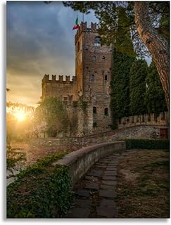 Bathroom Wall Art Castle Ancient Architecture Brick Brick Wall Pictures Wall Decor Framed Canvas Wall Art for Bedroom Artwork Paintings Living Room Kitchen Farmhouse 16x20