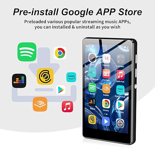 Miniatura 3 de SWOFY Reproductor de MP3 con Bluetooth y WiFi, M503pro 80GB Android 9 OS, pantalla táctil de 4 pulgadas, reproductor de música y video, altavoz