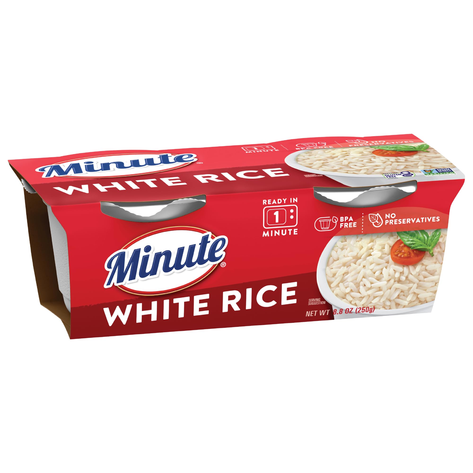 Minute Ready to Serve White Rice, Gluten Free, Non-GMO, No Preservatives, 8.8-Ounce (Pack of 2 BPA-Free Cups)