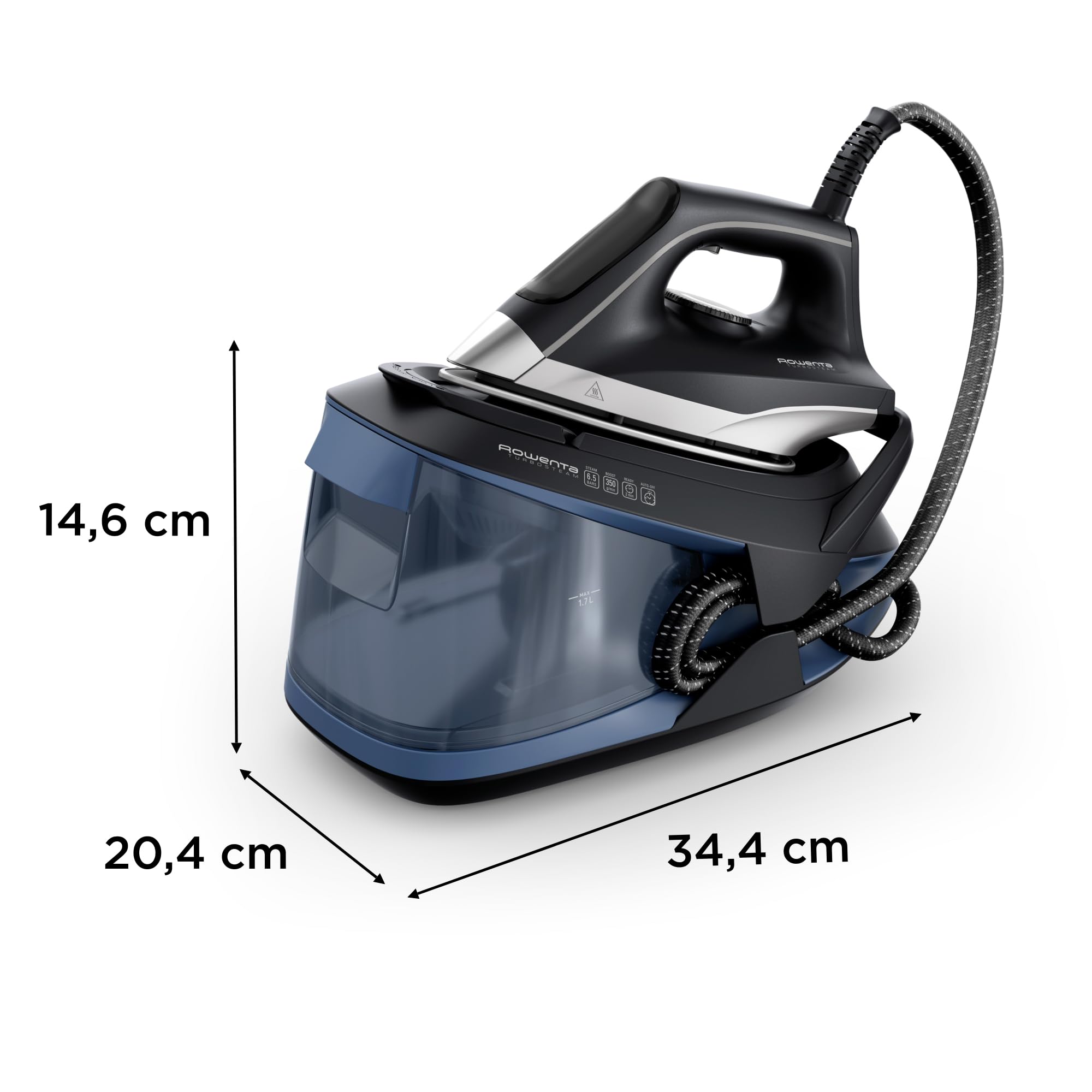 Rowenta Centro de planchado Turbosteam - Potencia 2600W, salida vapor 120g/min, golpe vapor 350g/min, modo Eco, suela MicroSteam400 láser, depósito extraíble XL 1,7L (Reacondicionado)
