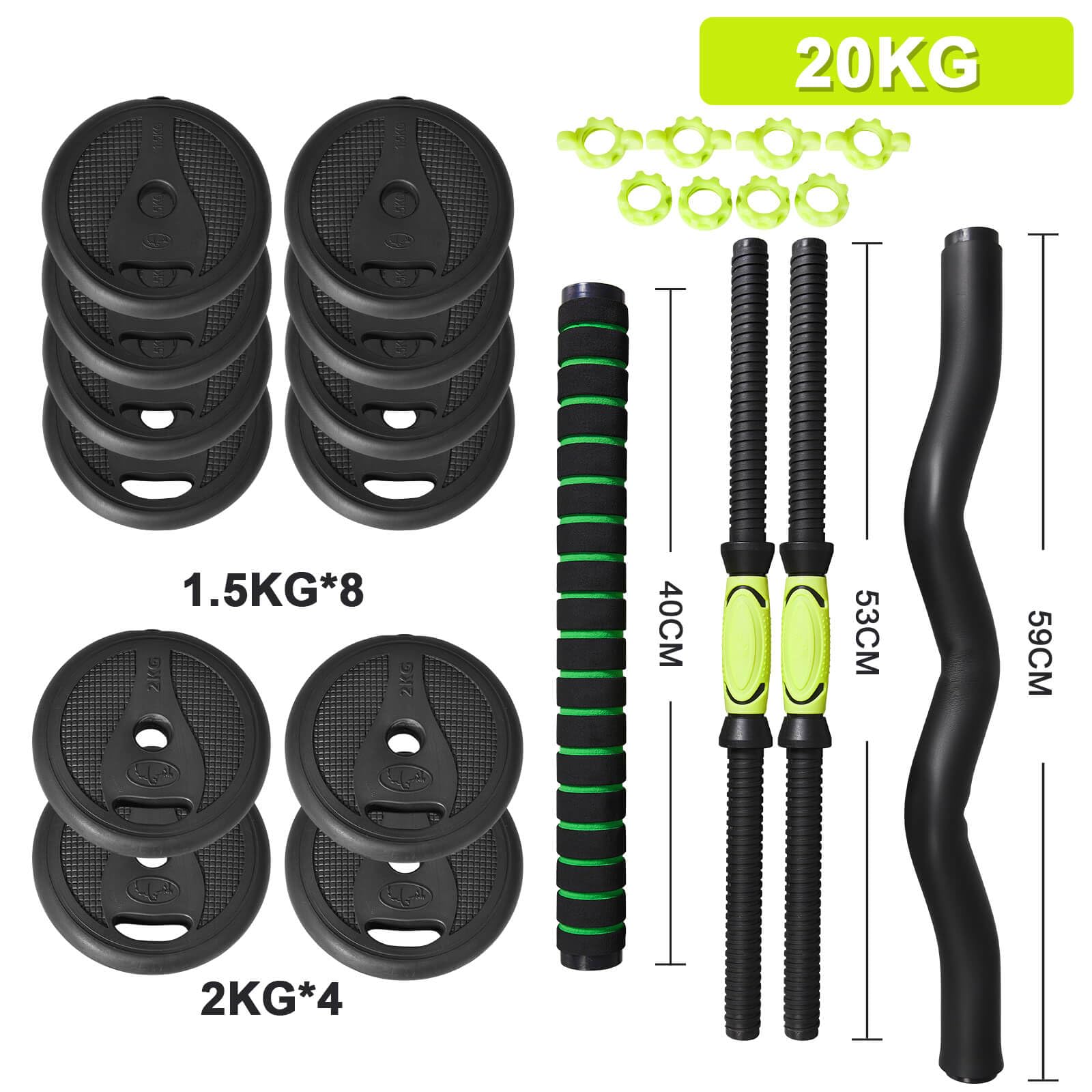 Pesas y Mancuernas Ajustables 20KG Con Barra de Enlace para Curl, Barra de Unión Recta y Agarre Antideslizante