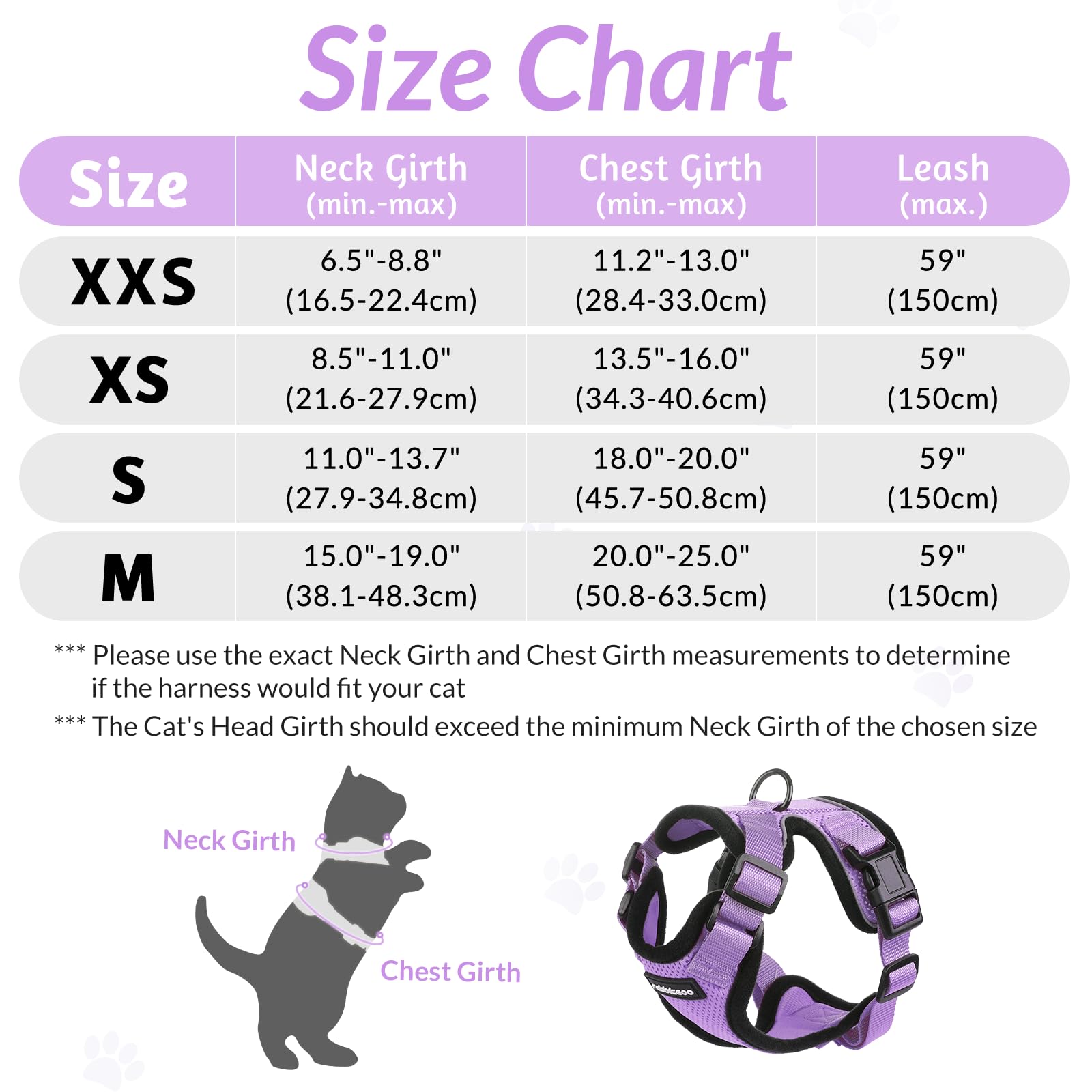 rabbitgoo Pettorina Gatto Antifuga con Guinzaglio, Guinzaglio per Gatti Regolabile, Pettorina Cane Taglia Piccola Riflettente, Imbracatura Gatto Adulto in Maglia Traspirante, Viola Chiaro, XS