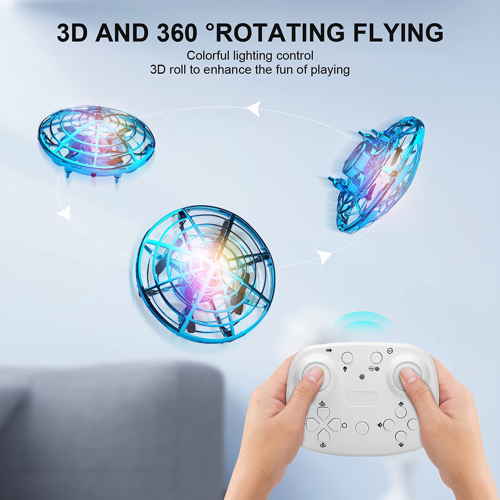 Nowy Drones à Main, Mini Drone UFO Mains Libres Rotaion 360°, Télécommande LED Avion Jouet Volant Cadeau dla dzieci