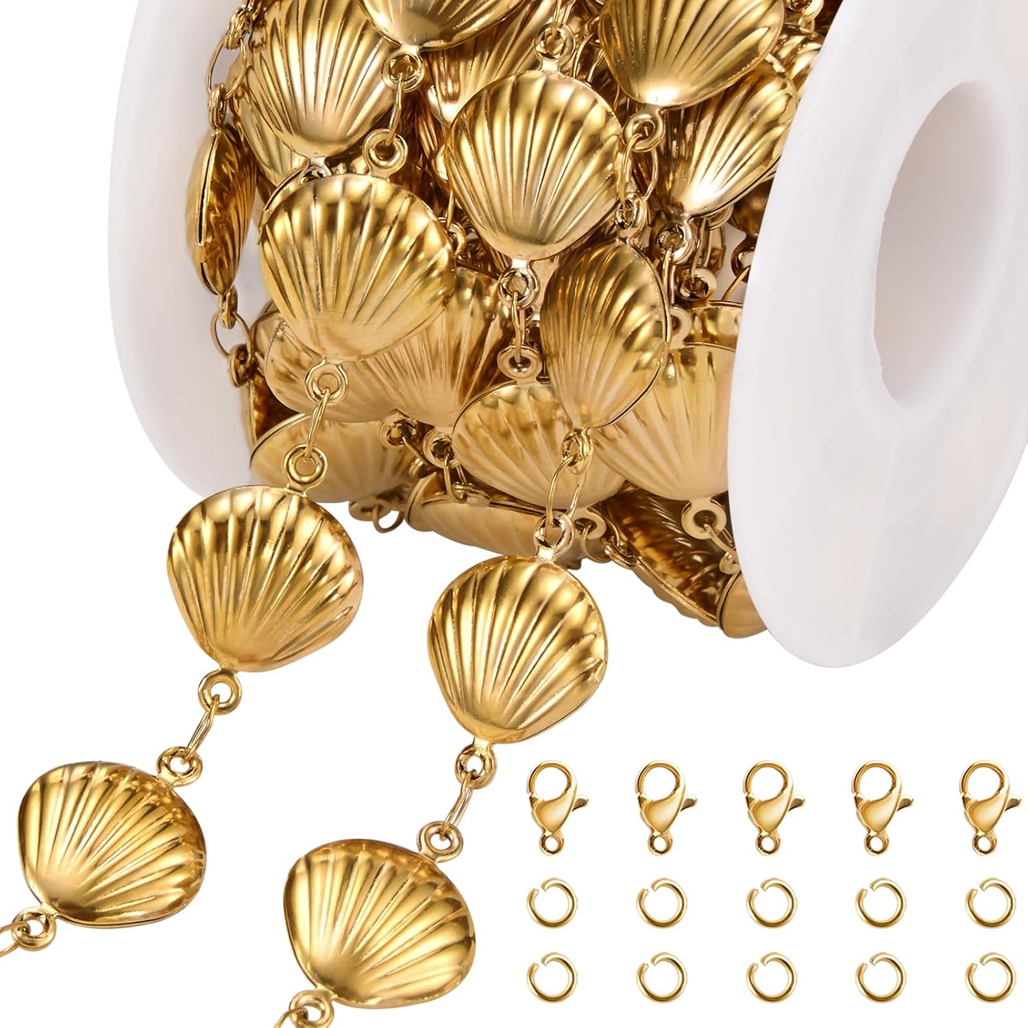 SMYHTGLIF 6.5 Feet Stainless Steel Gold Shell Bulk Chain for Jewelry Making | DIY Jewelry Making Chains Craft Chain Roll Permanent Jewelry Findings