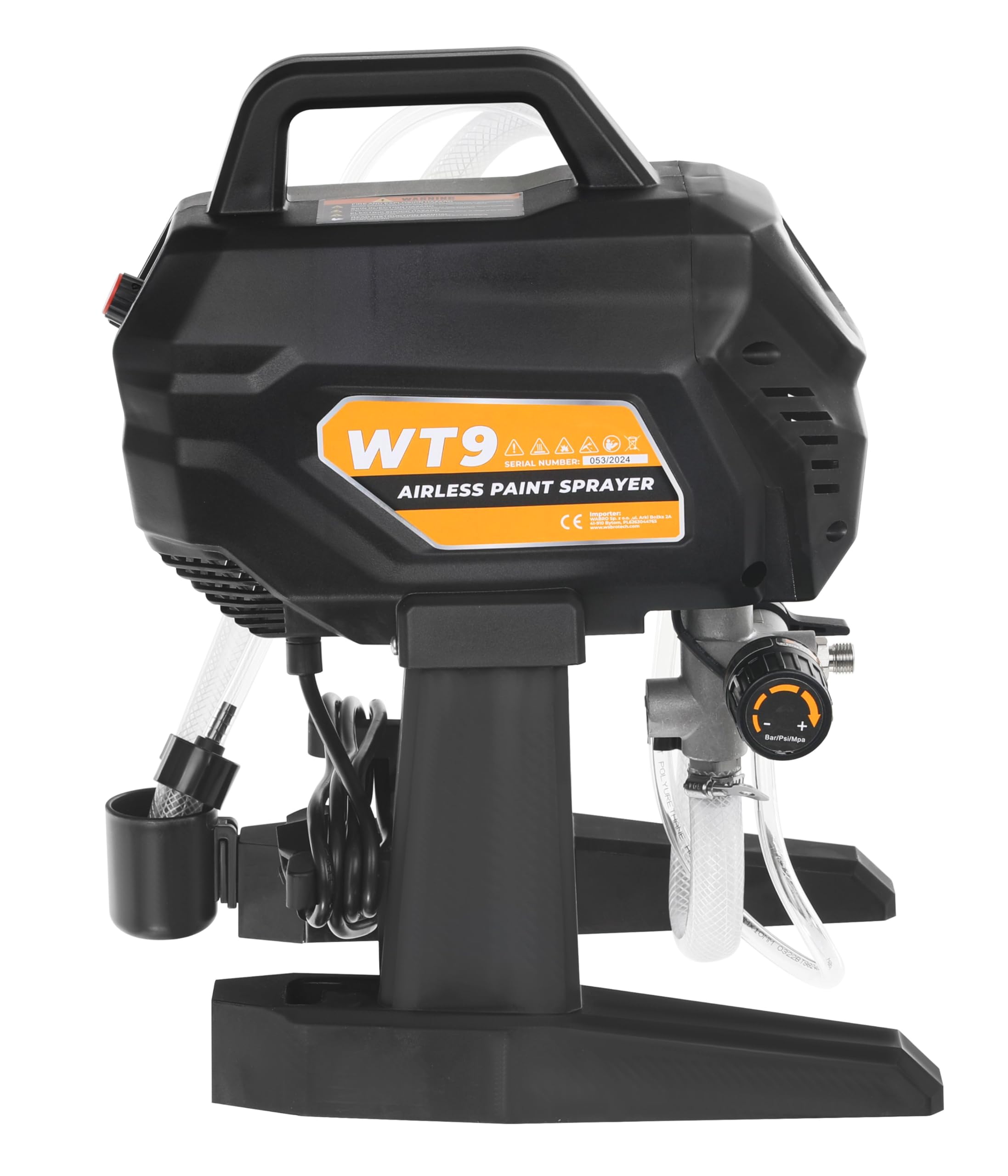 WT9 Farbsprühsystem Wandfarbe 700 W - 200 Bar Hochdruck Airless Farbsprühgerät - Airless Spritzgerät 1,5 L/min - Farbspritzgerät 10000 m2/J - Lackierpistole mit Schlauch 7,5 m - 1/4"