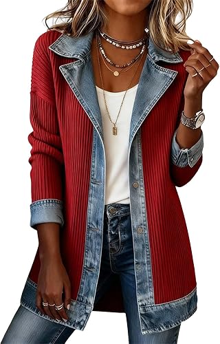 Corduroy Jacket Comfort Fit Denim Mixed Media Coat Lightweig
