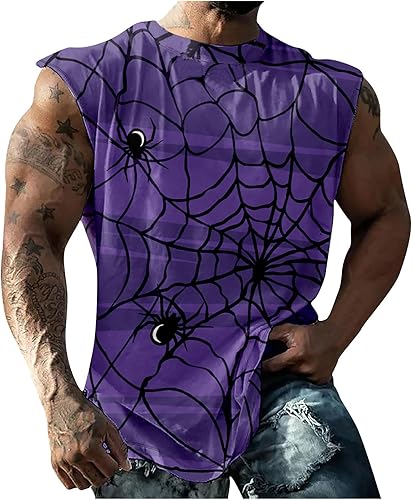 Camisetas sin Mangas para Hombre con Estampado Halloween sin Mangas Cuello Redondo Chaleco Deportivo Camiseta túnica