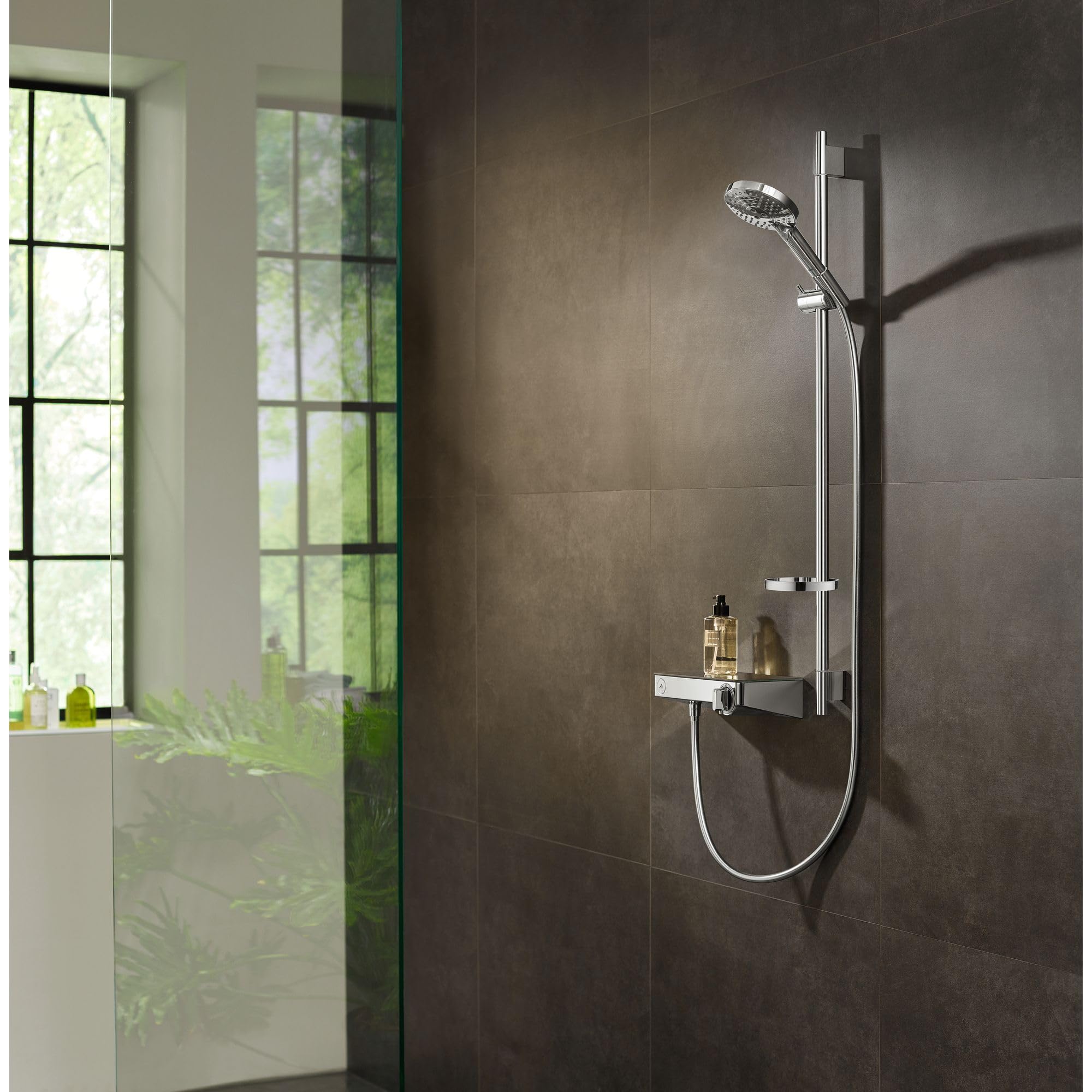 hansgrohe Raindance Select S Set de douche 120 3 jet PowderRain avec barre Unica'S puro 90 cm et porte-savon, chromé, 27667000