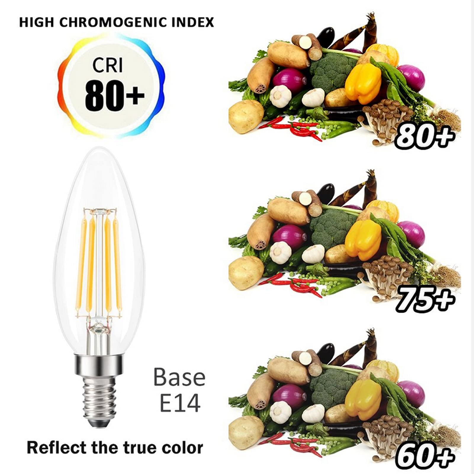 Lampadina a candelabro LED dimmerabile 4 W, equivalente a 40 W 400 lm, Lampadine a candelabro con filamento LED Base E12, Lampadine decorative a candela C35 in vetro trasparente Edison antico, Confez