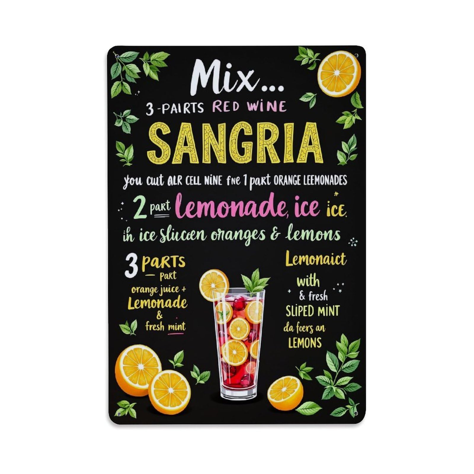 Jdfenggu Vintage Sangria Recipe With Fruits And Herbs Retro Metal Tin Sign, Decor Art Poster For Bar, Home, Man Cave, Kitchen, Laundry Room Gift 8X12inch