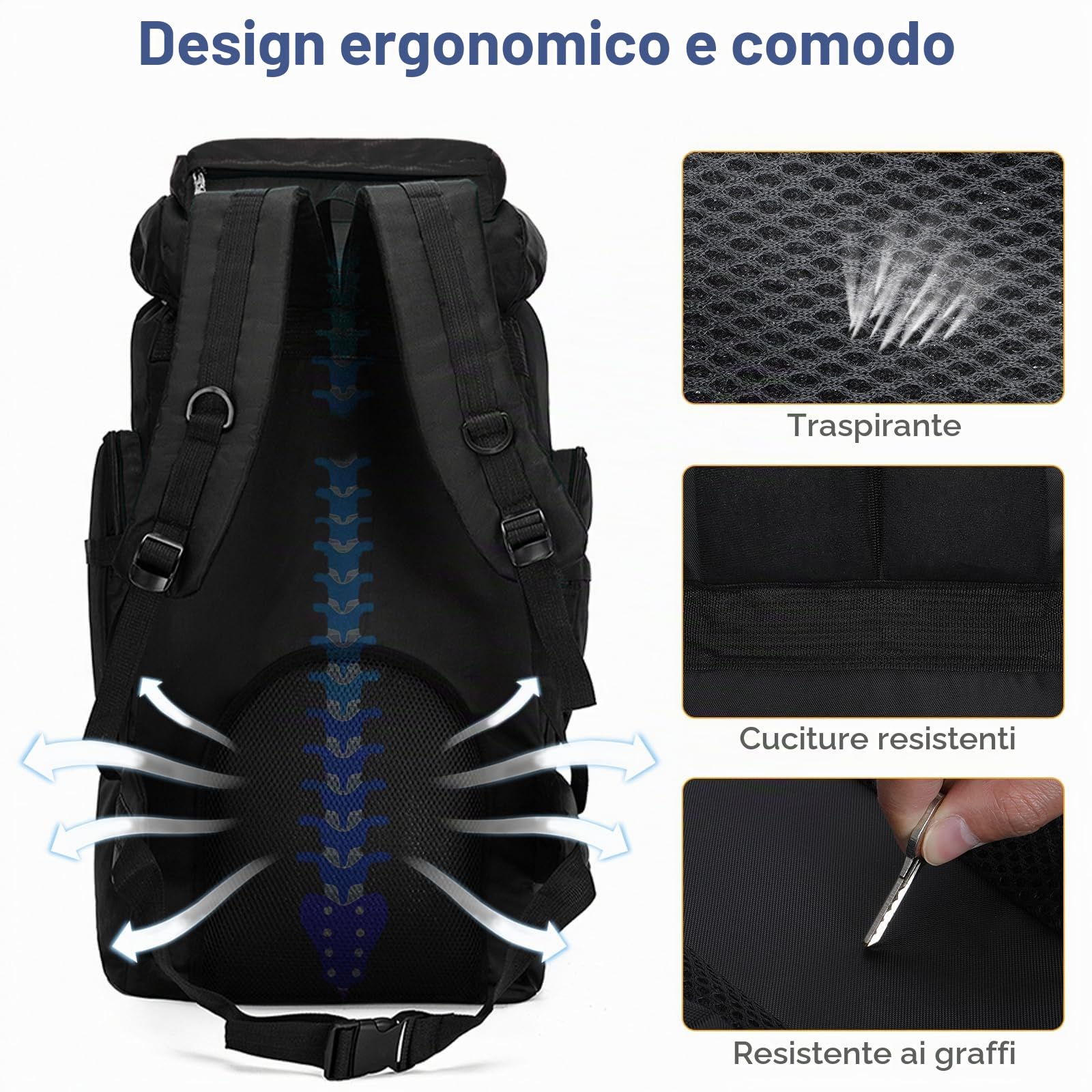 Zaino da Trekking 80L Ultraleggero Pieghevole Impermeabile Aino Sportivo Ripiegabile Zaino Campeggio per Uomo Donna Zaino Montagna per Hiking Arrampicata Viaggio Escursione