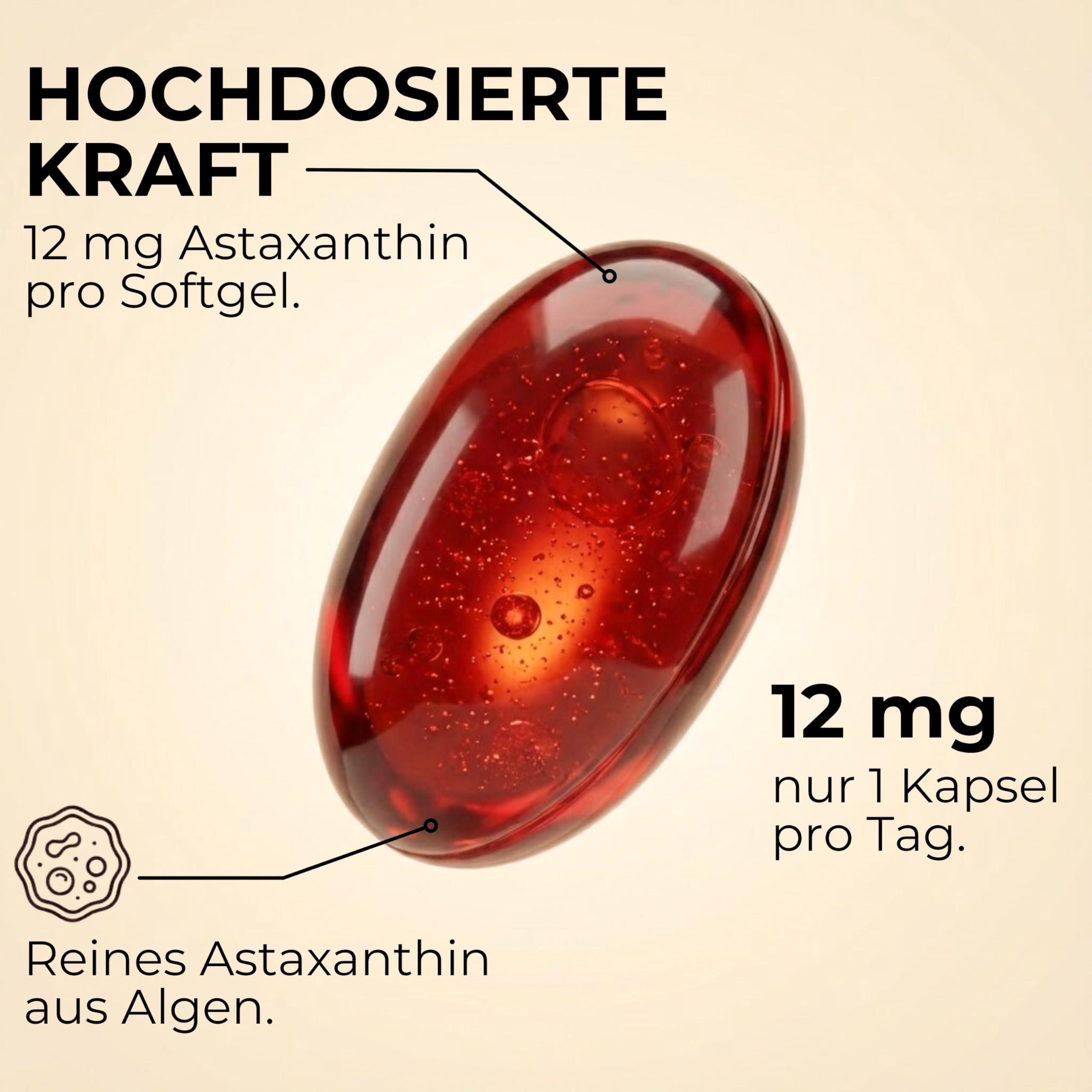 marble® Astaxanthin 12 mg + Krillöl, 120 Softgel-Kapseln – 4 Monatsvorrat – Astaxanthin hochdosiert aus Haematococcus Pluvialis Alge – laborgeprüft, Made in Germany – 30 Tage risikofrei testen