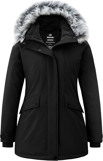 Wantdo Womens Down Jacket Water Resistant Warm Winter Parka Long Puffer Coat with Fur Hooded