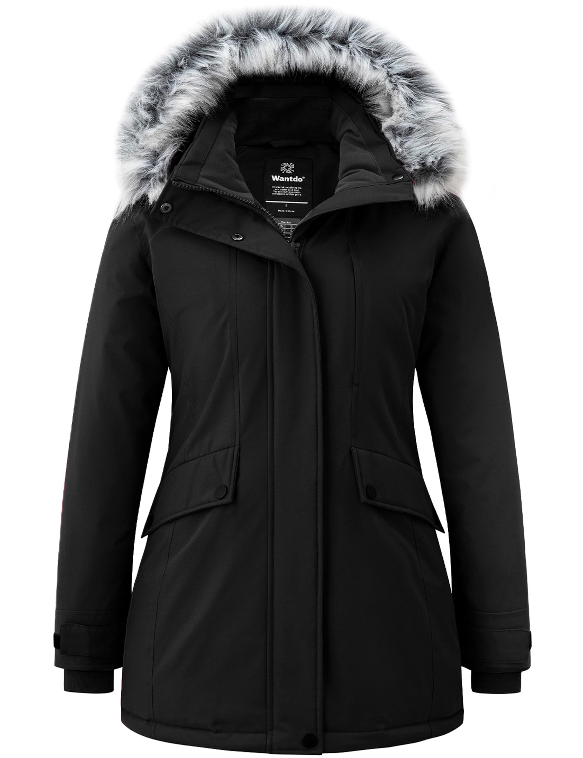 wantdo women's down jacket warm winter coat long puffer parka with trimmed hood black 2xl