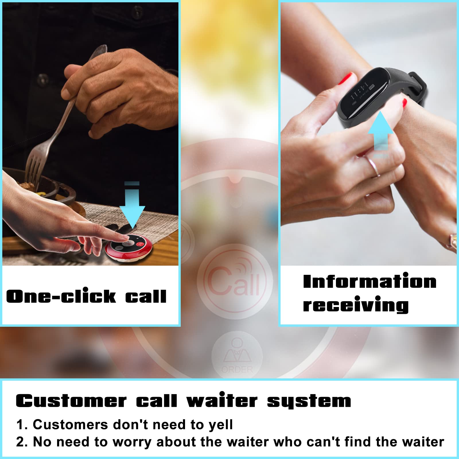 Retekess TD112 Pager System, Restaurant Rufanlage mit Vibration, IPX7 Wasserdichtigkeit, Reichweite 50m, für Restaurant Bar